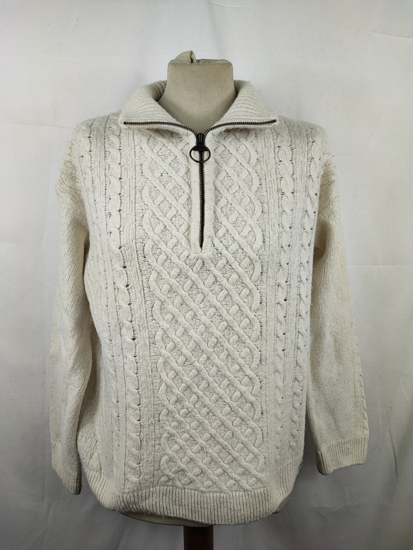 Maglione Barbour da donna in lana Bianco uk10 small -Lady White Wool Jumper Size Small