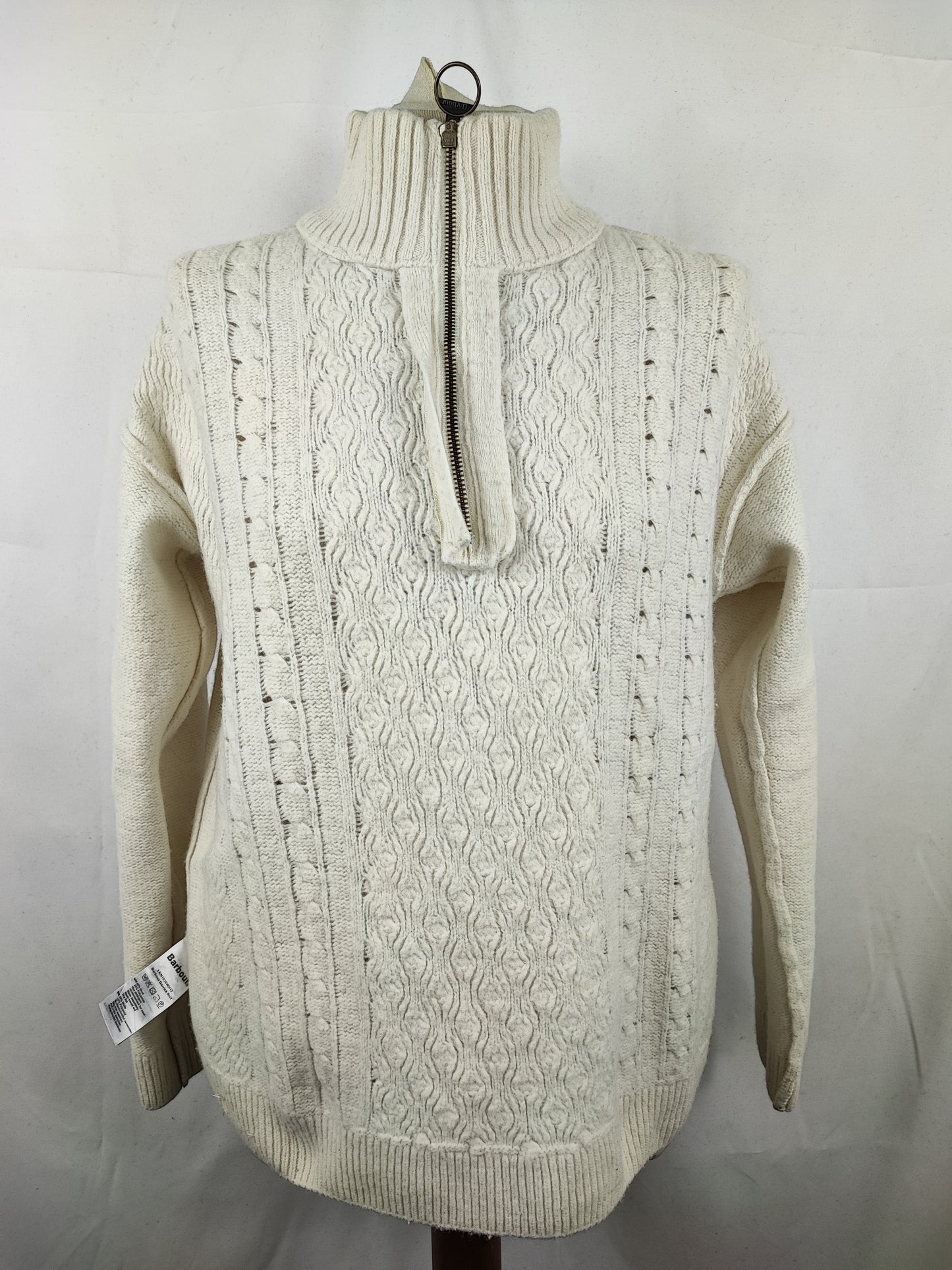 Maglione Barbour da donna in lana Bianco uk10 small -Lady White Wool Jumper Size Small