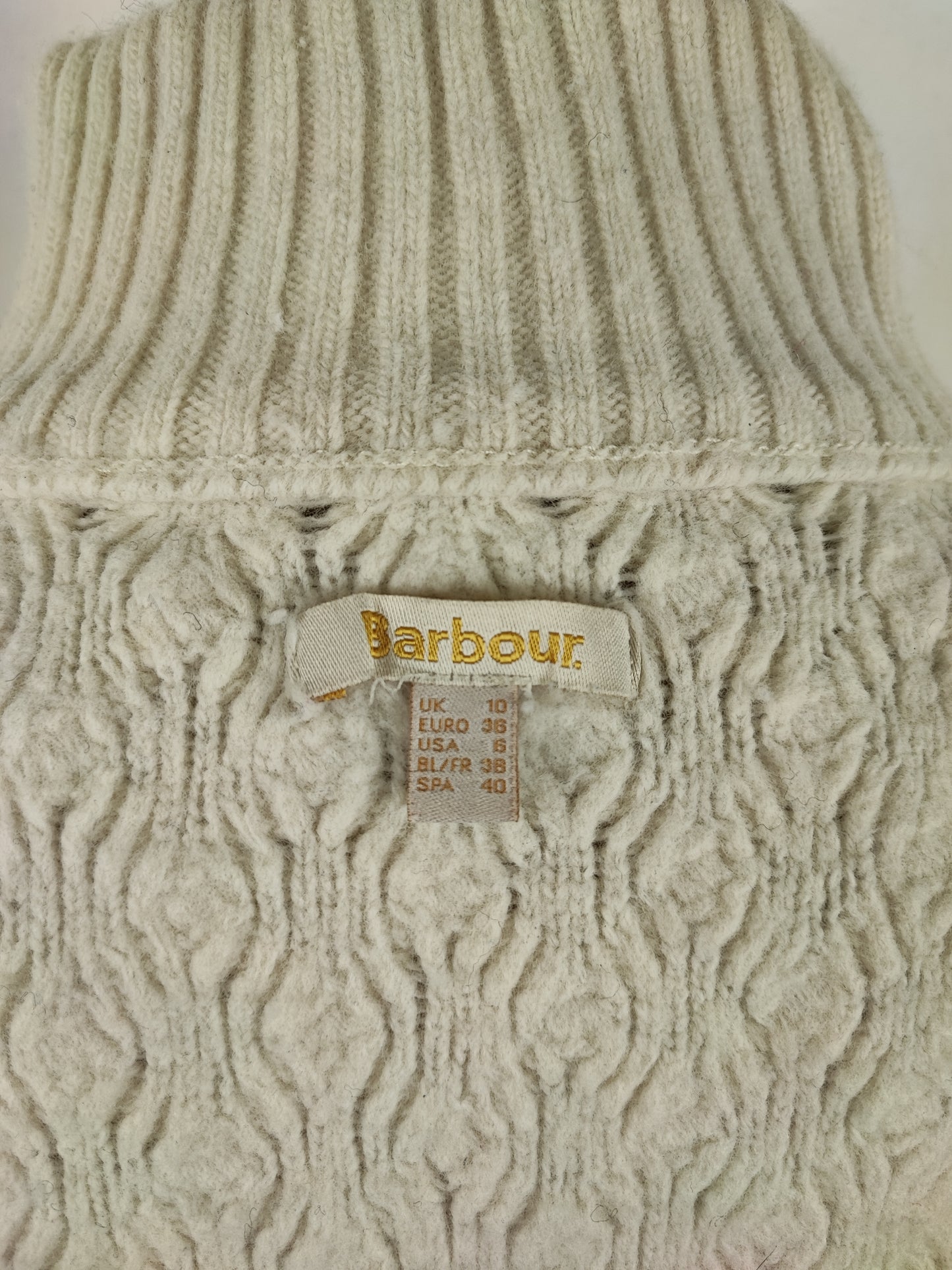 Maglione Barbour da donna in lana Bianco uk10 small -Lady White Wool Jumper Size Small
