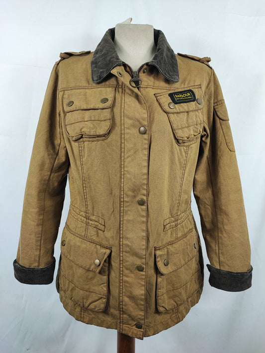 Giacca Barbour International corta da donna beige UK14 -Beige wax lady jacket size UK14