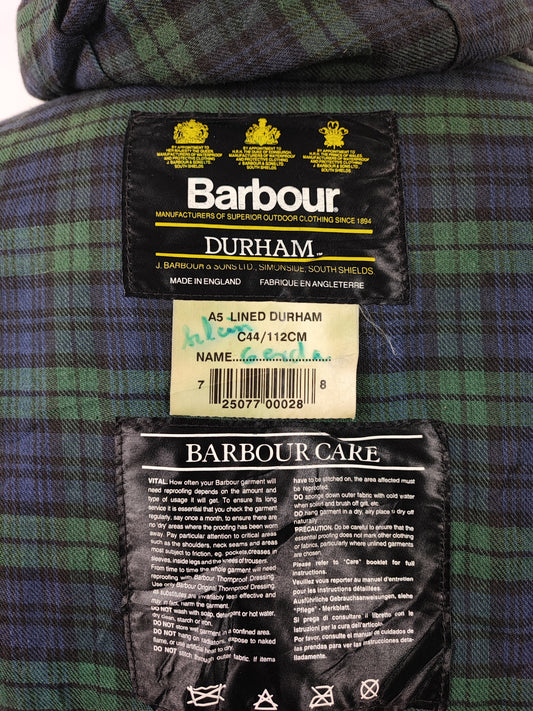 Barbour vintage Durham verde con cappuccio C44/112 cm Green Hooded waxed Durham Size L/XL