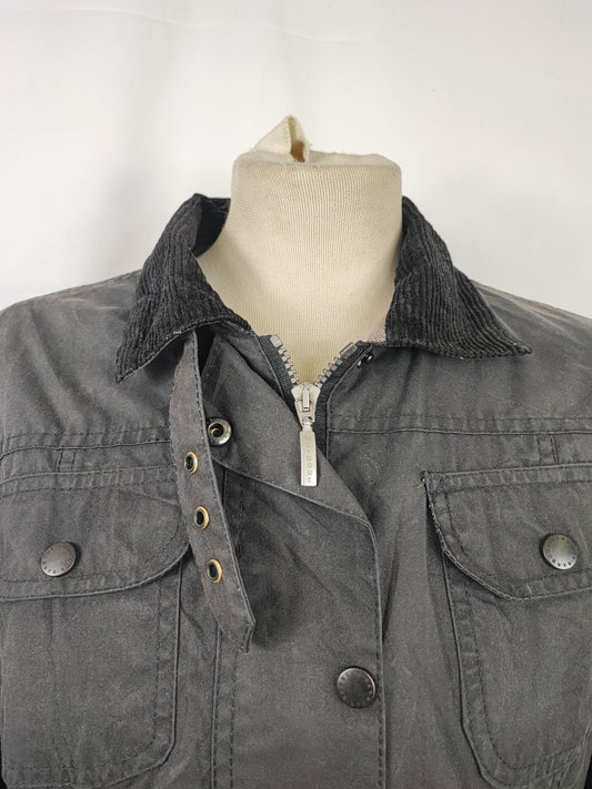 Giacca Barbour donna con cintura nero utility mac UK14 tg.42/44 - Black Waxed Utility Mac Jacket UK14