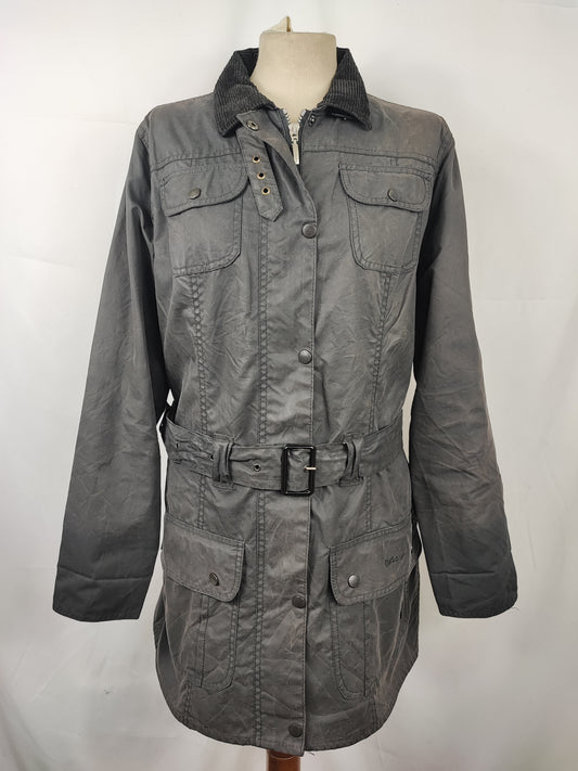 Giacca Barbour donna con cintura nero utility mac UK16 tg.44/46 - Black Waxed Utility Mac Jacket UK16