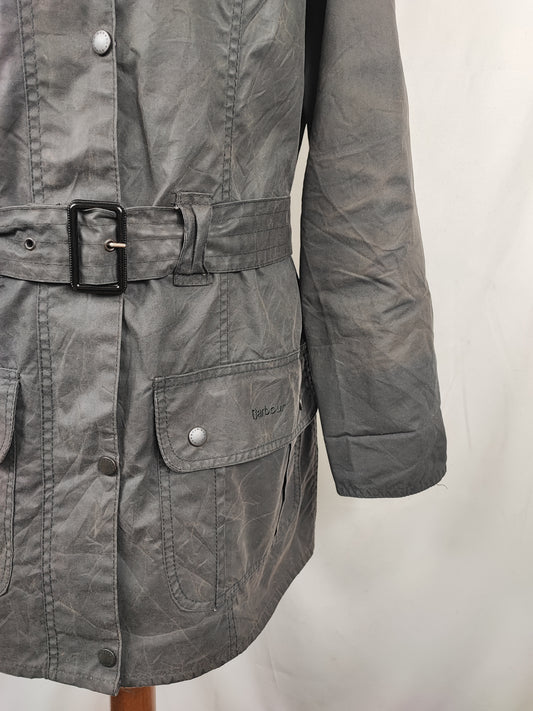 Giacca Barbour donna con cintura nero utility mac UK16 tg.44/46 - Black Waxed Utility Mac Jacket UK16