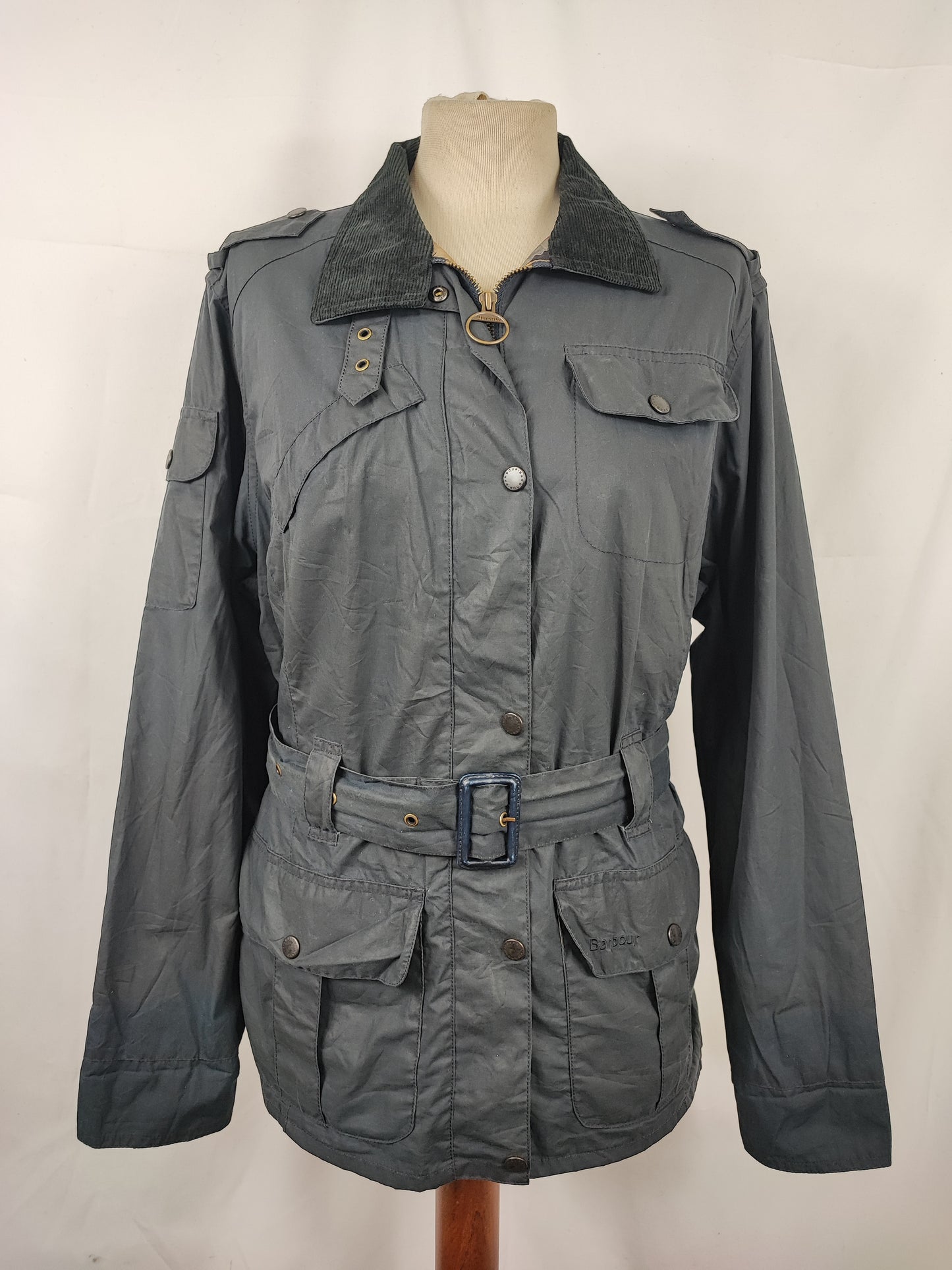 Barbour Giacca corta blu cerata Flyweight Amelia Tg.44/46 Navy Wax Flyweight Amelia Uk16