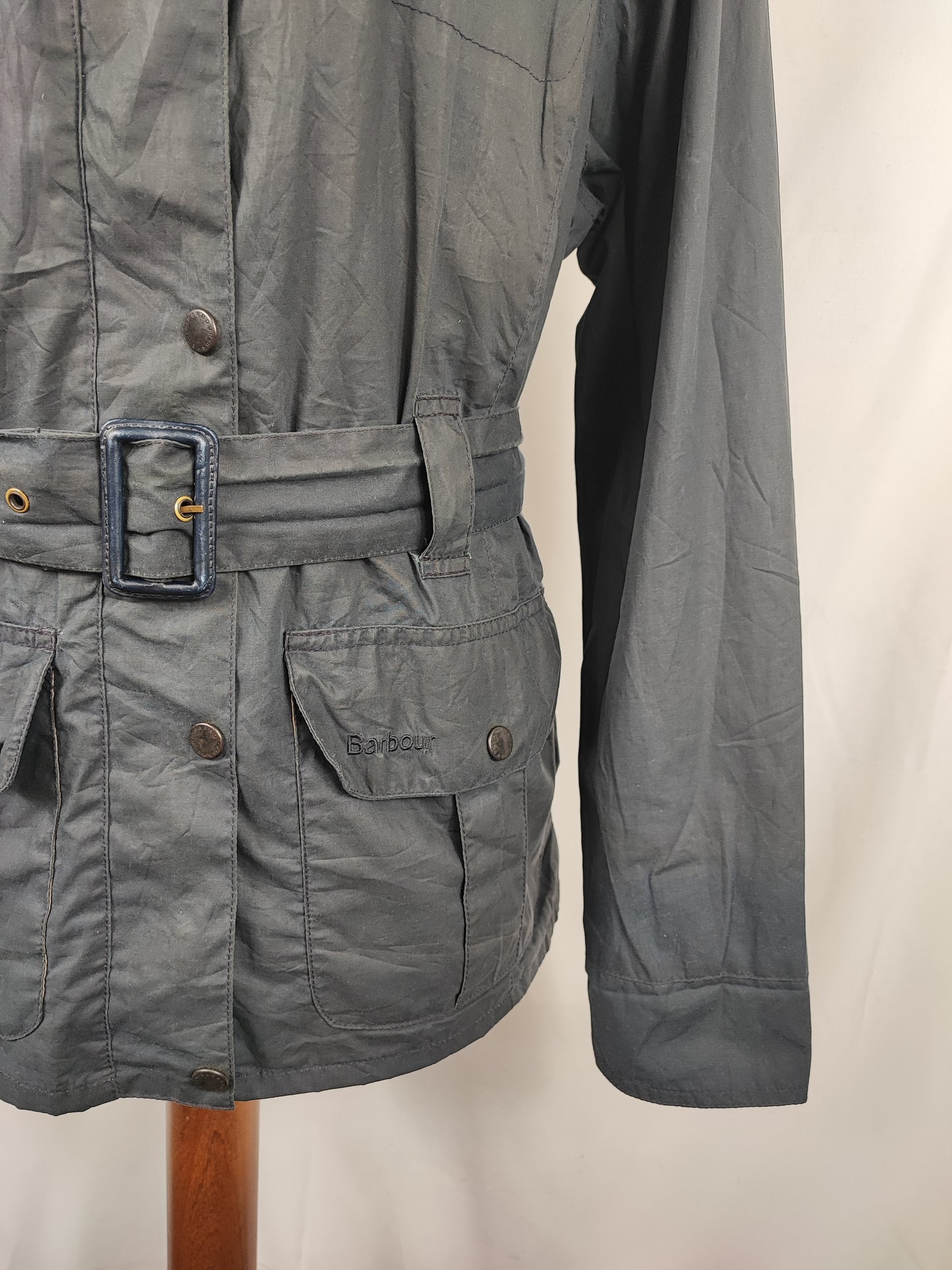 Barbour Giacca corta blu cerata Flyweight Amelia Tg.44/46 Navy Wax Flyweight Amelia Uk16