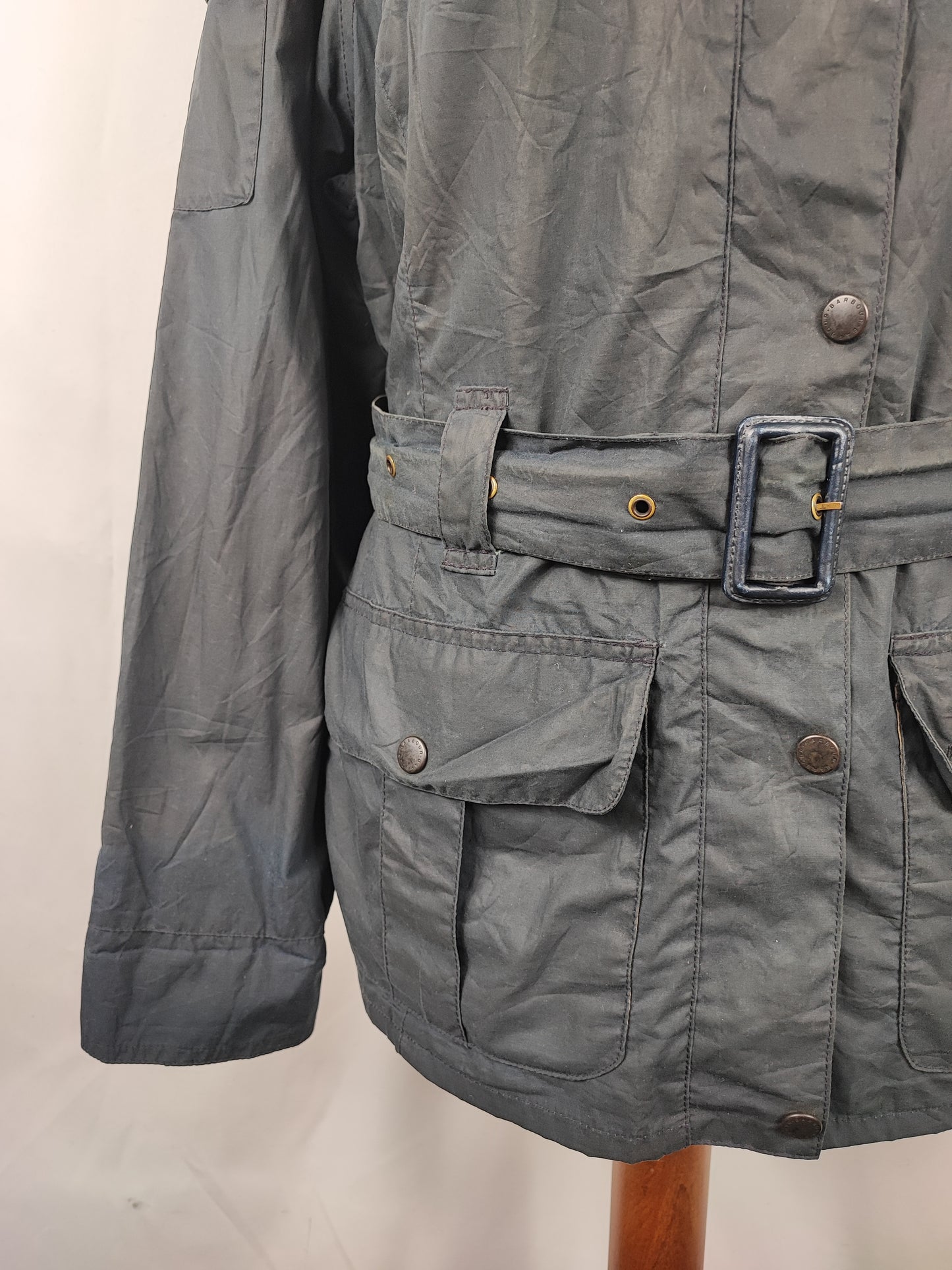 Barbour Giacca corta blu cerata Flyweight Amelia Tg.44/46 Navy Wax Flyweight Amelia Uk16