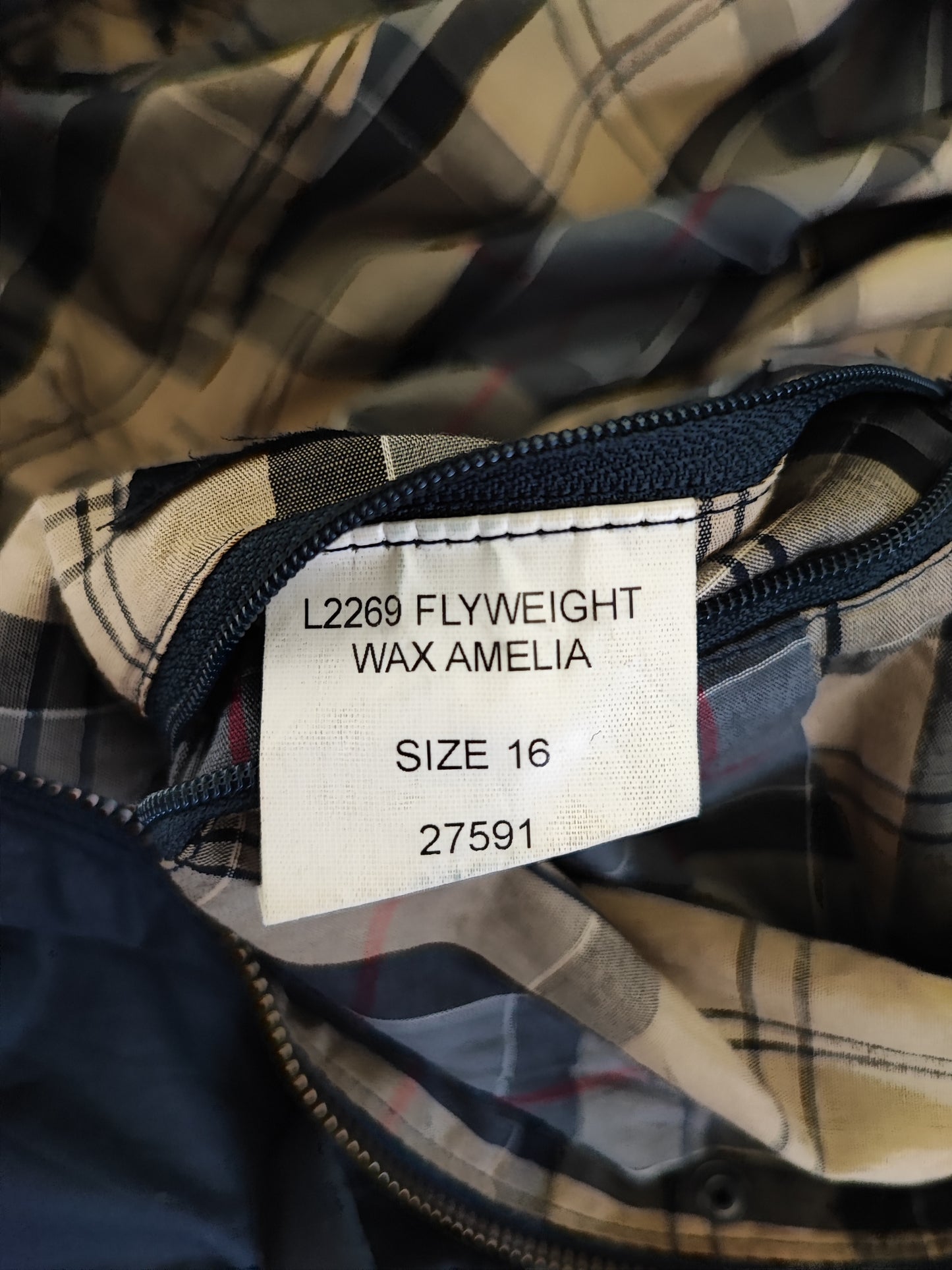 Barbour Giacca corta blu cerata Flyweight Amelia Tg.44/46 Navy Wax Flyweight Amelia Uk16