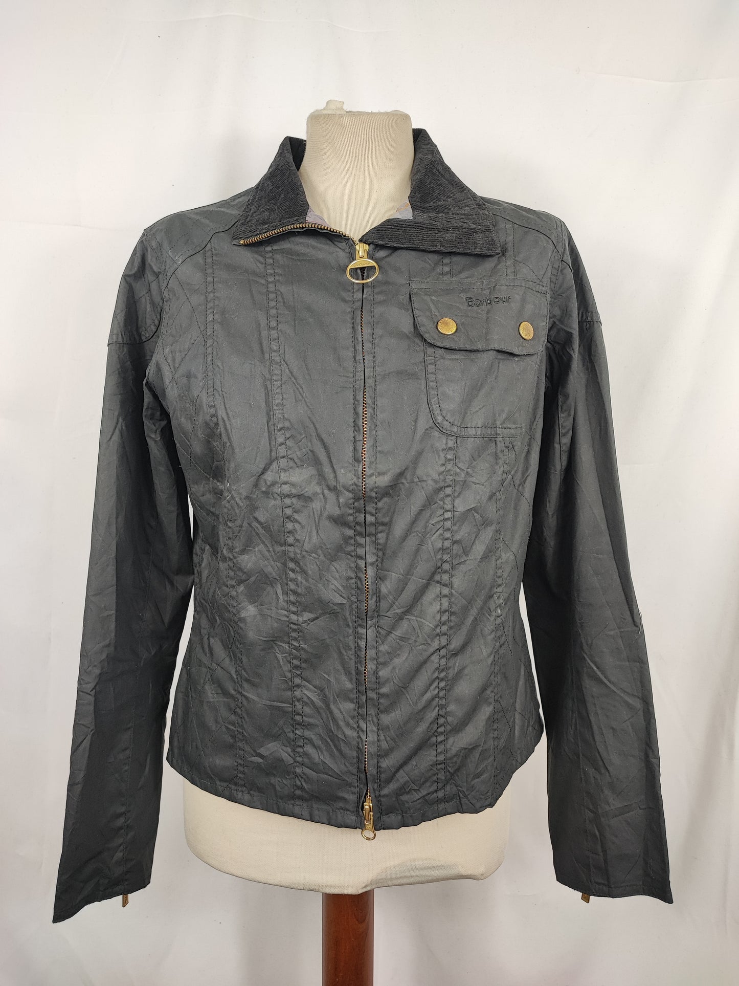 Giacca Barbour donna nero cerata Uk12 tg. 42 Medium Lady Black Wax jacket size uk12