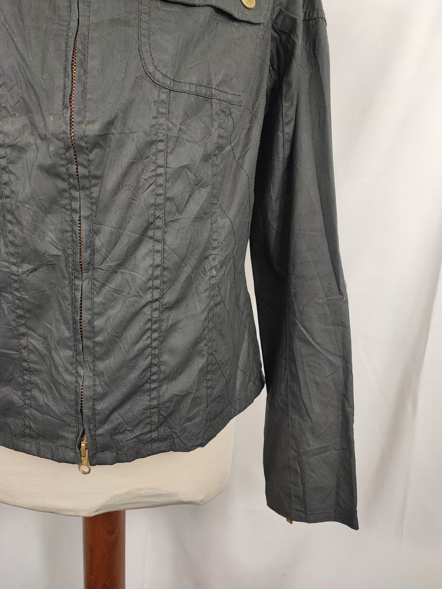 Giacca Barbour donna nero cerata Uk12 tg. 42 Medium Lady Black Wax jacket size uk12