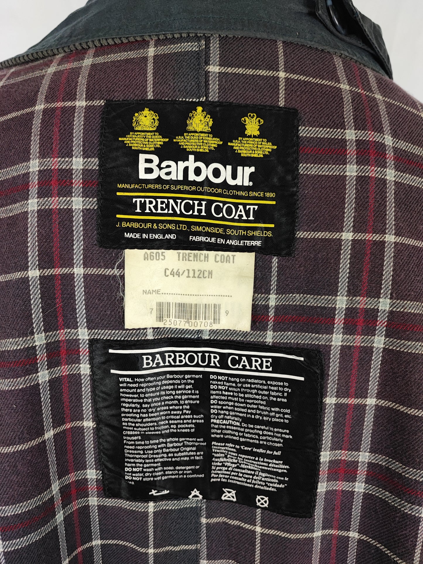 RARO Barbour A605 Trench Coat blu cerato C44/112 cm Waxed Navy Trench Coat Large/XL