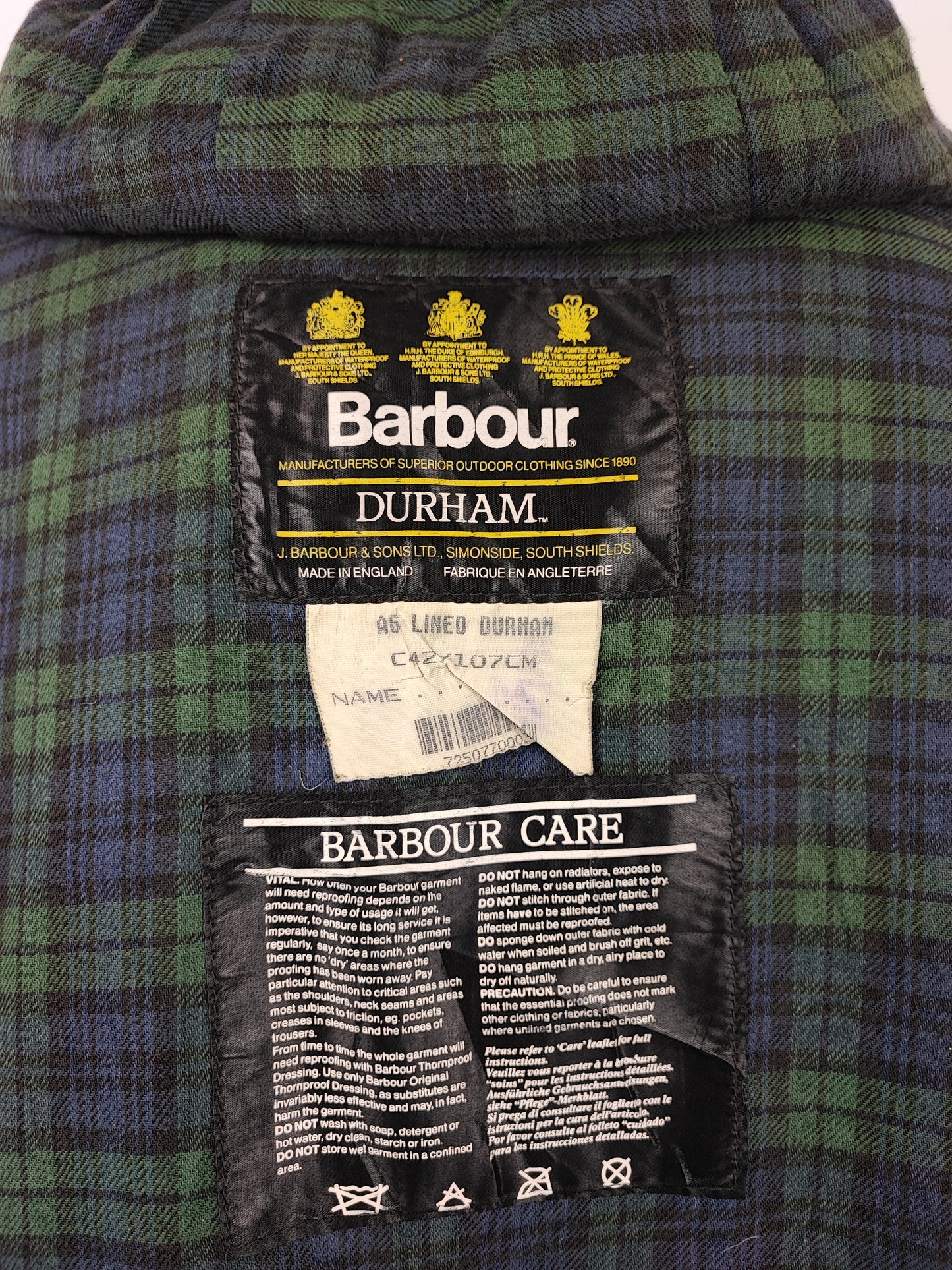 Giacca Barbour blu vintage Durham C42/107 cm- Waxed Vintage Durham Navy Jacket size Large