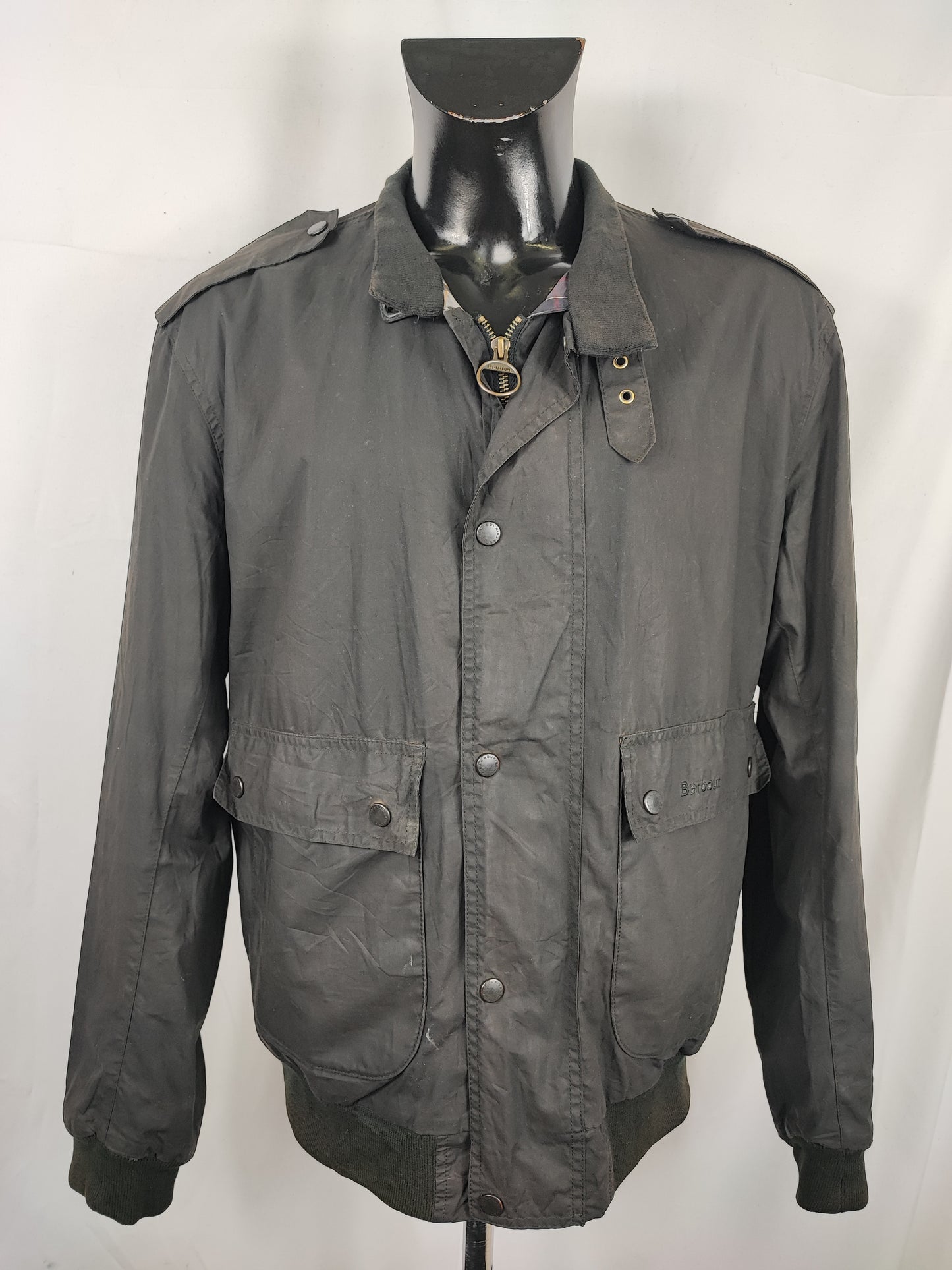 Bomber Barbour cerato leggero Nero Large- Man Black Flyweight Wax flyer Jacket Size L