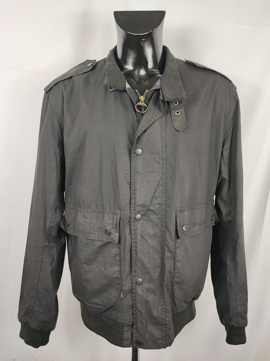 Bomber Barbour cerato leggero Nero Large- Man Black Flyweight Wax flyer Jacket Size L