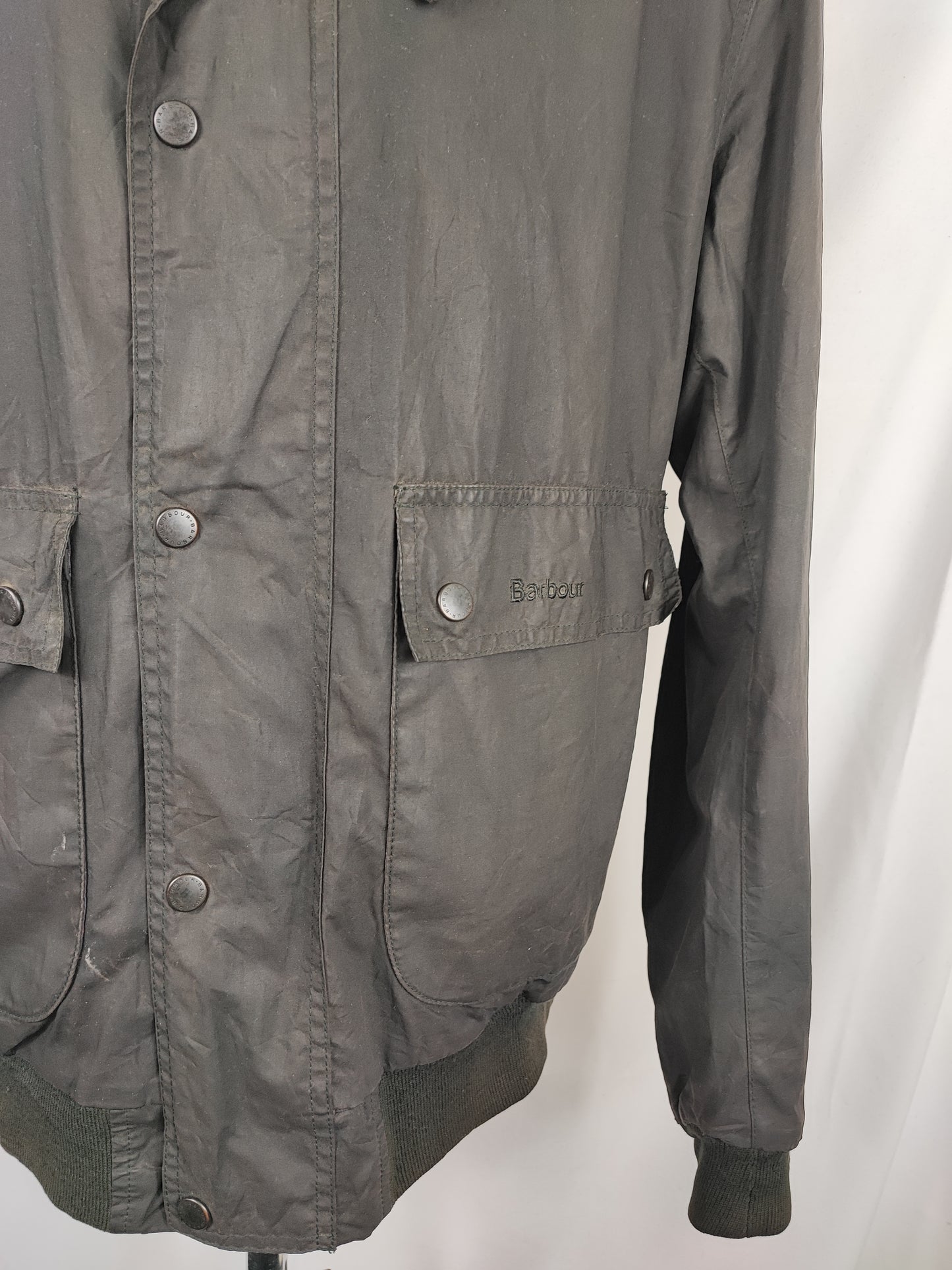 Bomber Barbour cerato leggero Nero Large- Man Black Flyweight Wax flyer Jacket Size L