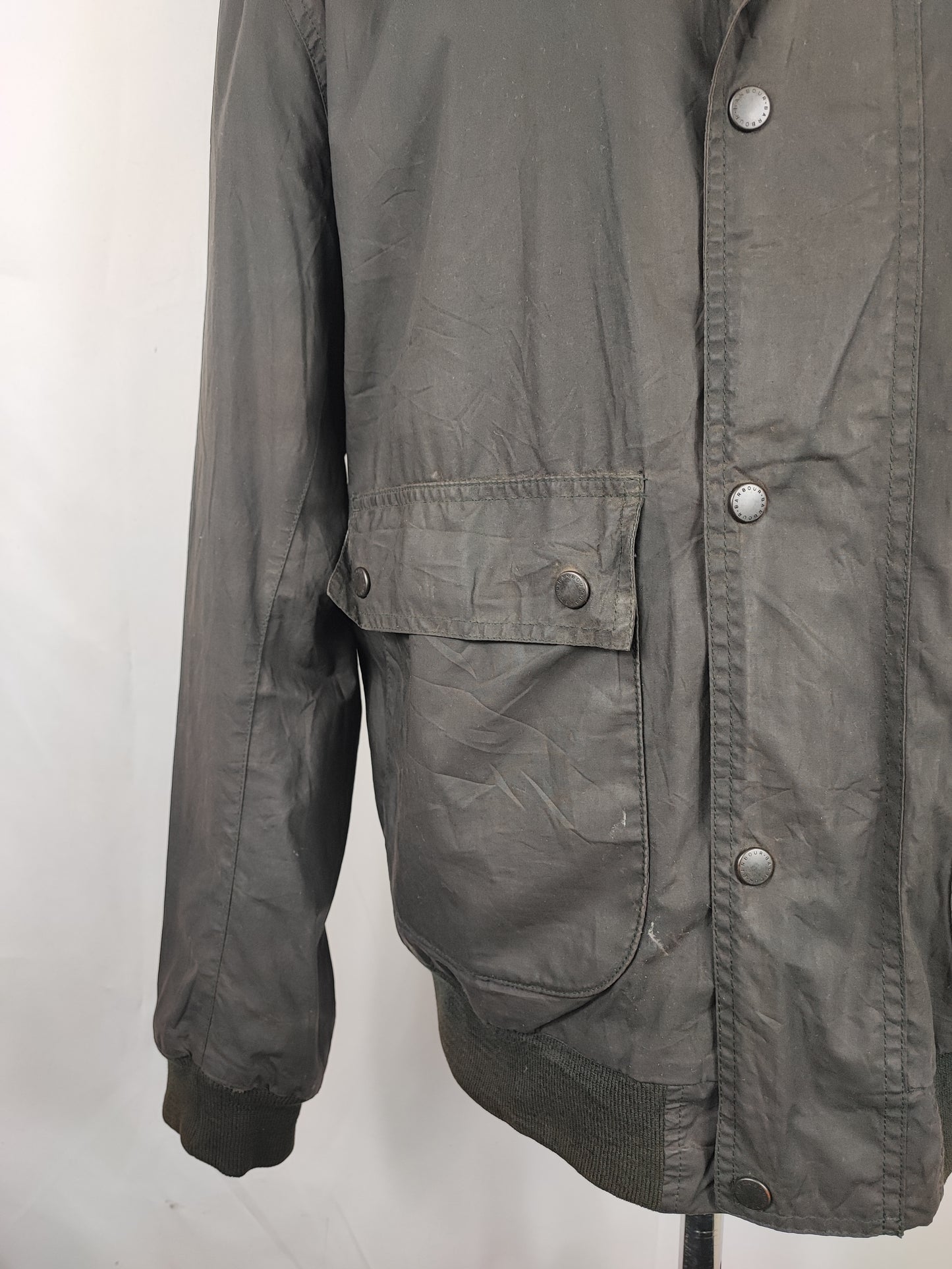 Bomber Barbour cerato leggero Nero Large- Man Black Flyweight Wax flyer Jacket Size L