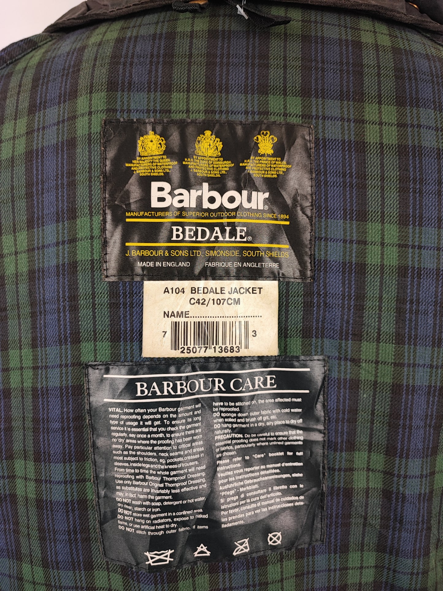 Barbour Giacca Bedale nero vintage C42/107 CM Black Waxed Bedale Jacket Size Large