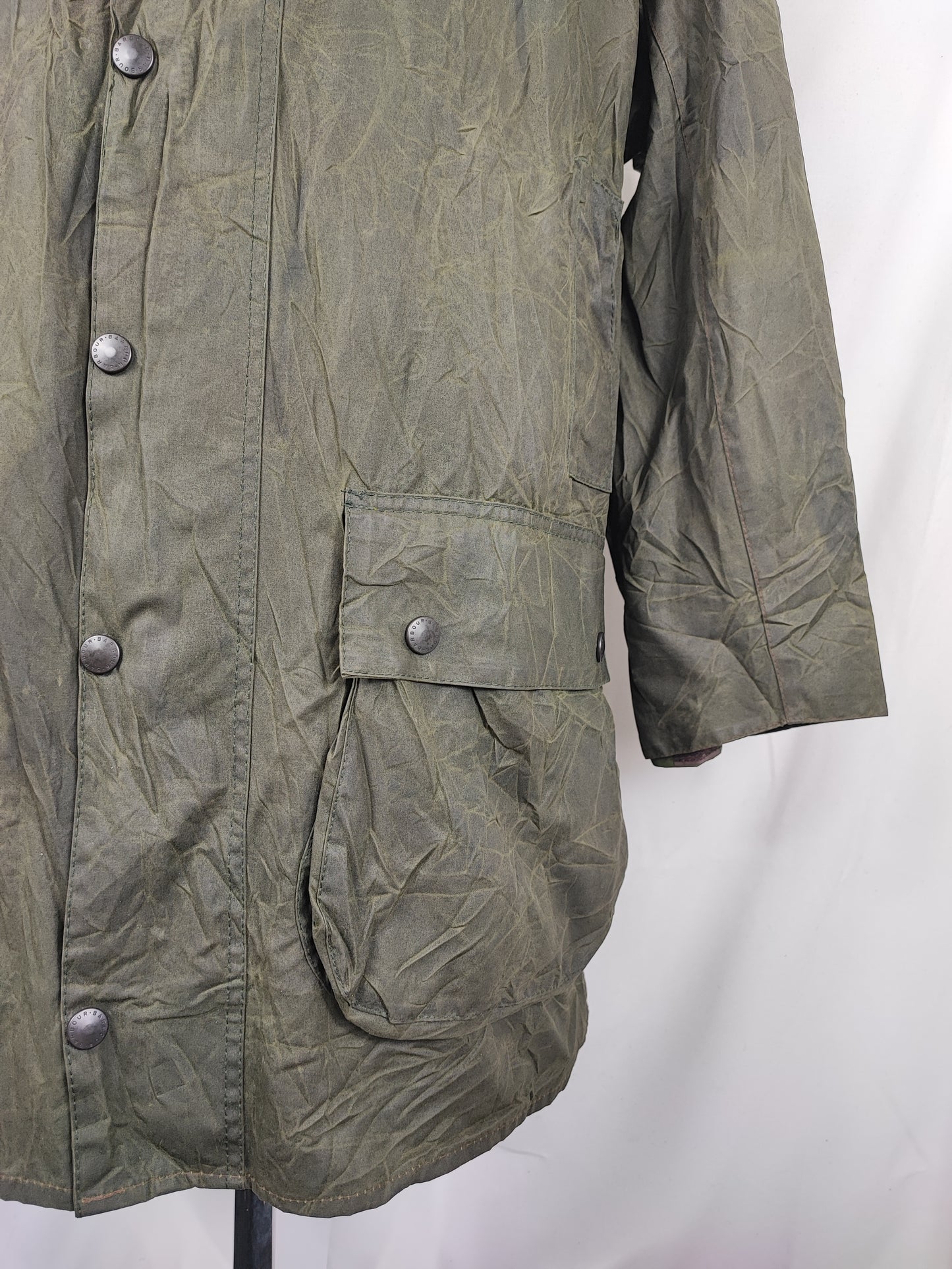 Barbour Border verde cotone Cerato C42/107 cm Green Border Wax Vintage Coat Size Large