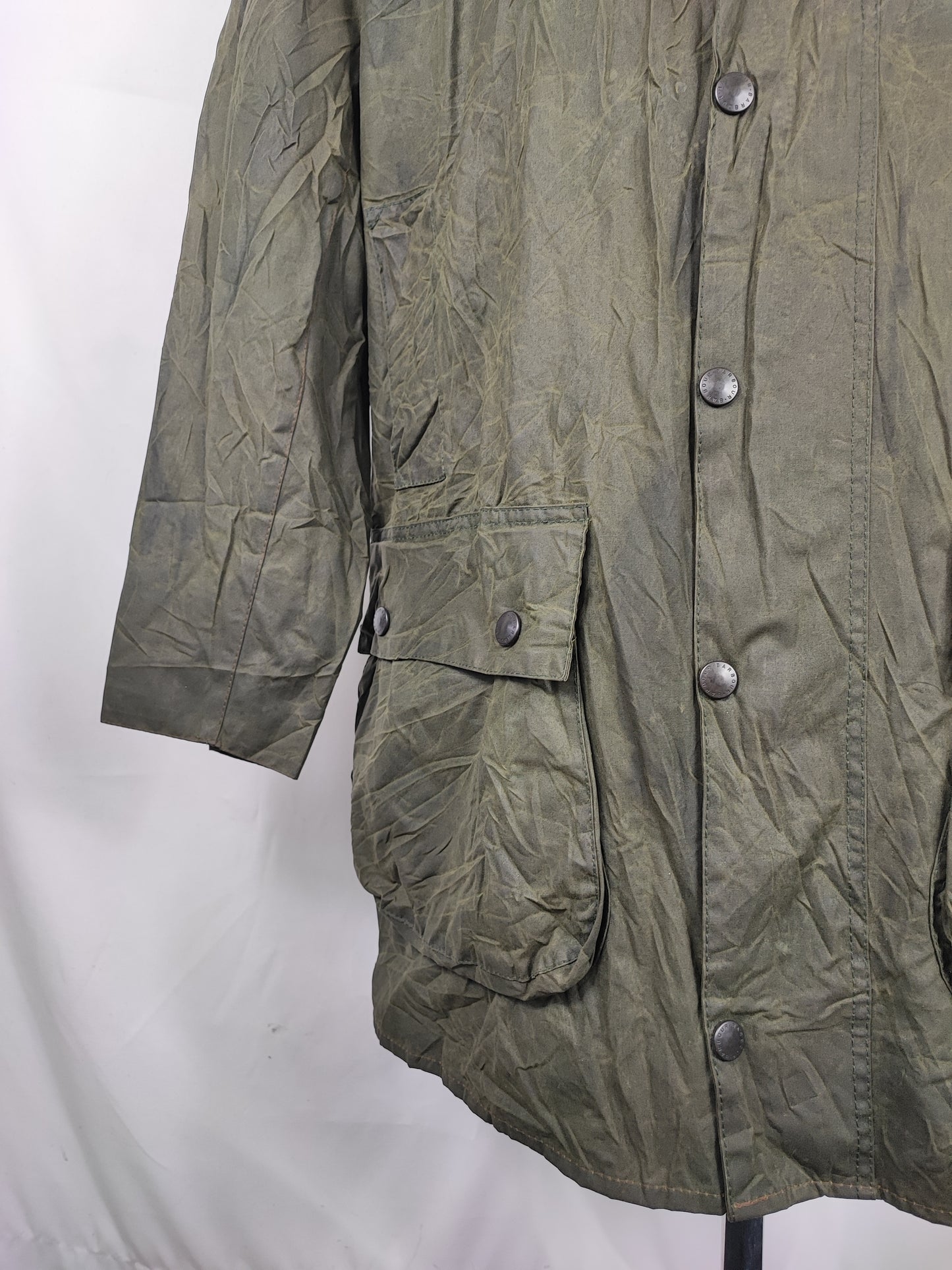 Barbour Border verde cotone Cerato C42/107 cm Green Border Wax Vintage Coat Size Large
