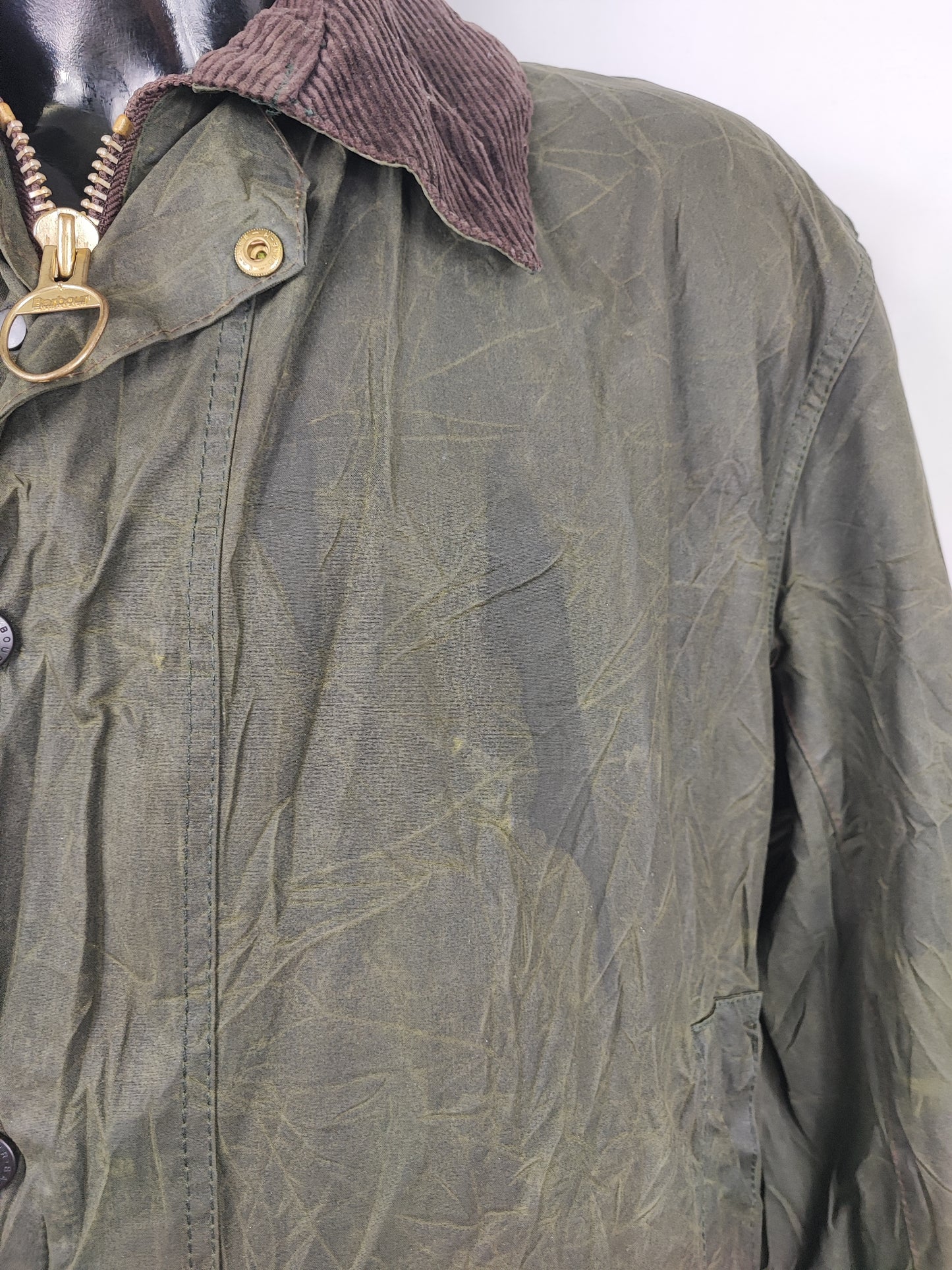 Barbour Border verde cotone Cerato C42/107 cm Green Border Wax Vintage Coat Size Large