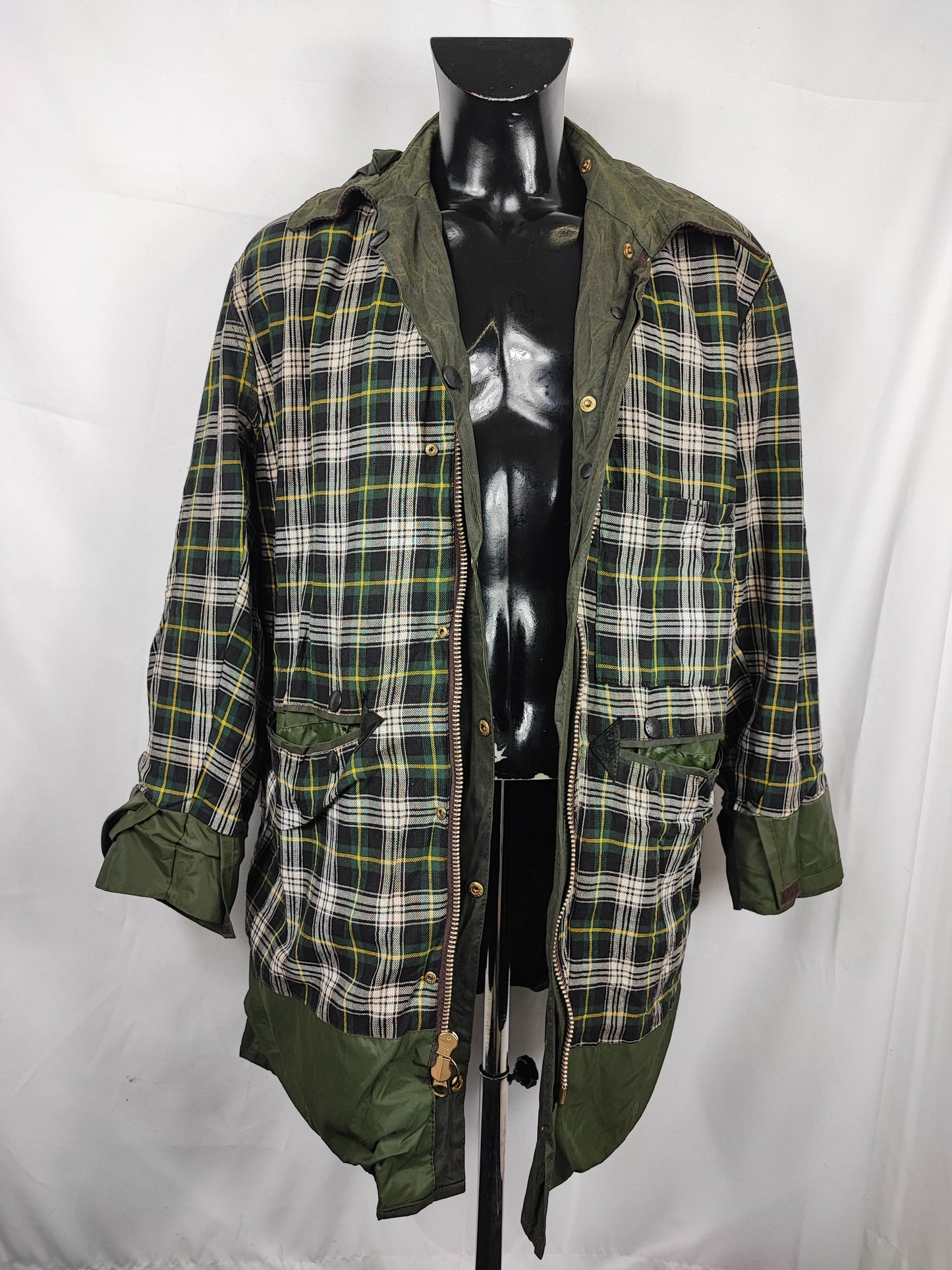 Barbour Border verde cotone Cerato C42/107 cm Green Border Wax Vintage Coat Size Large