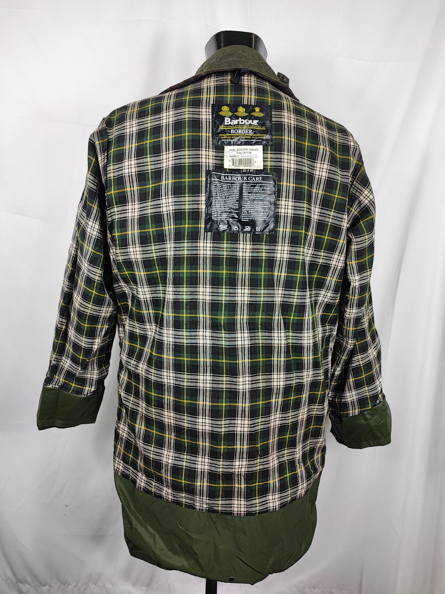 Barbour Border verde cotone Cerato C42/107 cm Green Border Wax Vintage Coat Size Large