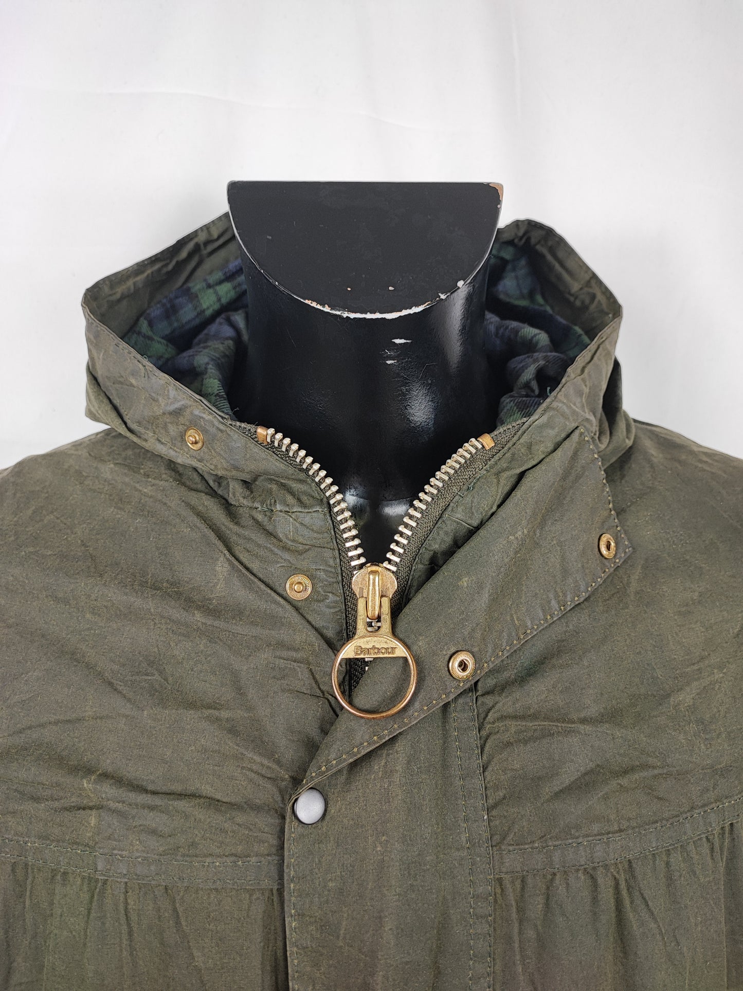 Barbour vintage Durham verde con cappuccio C46/117 cm Green Hooded waxed Durham Size Xlarge