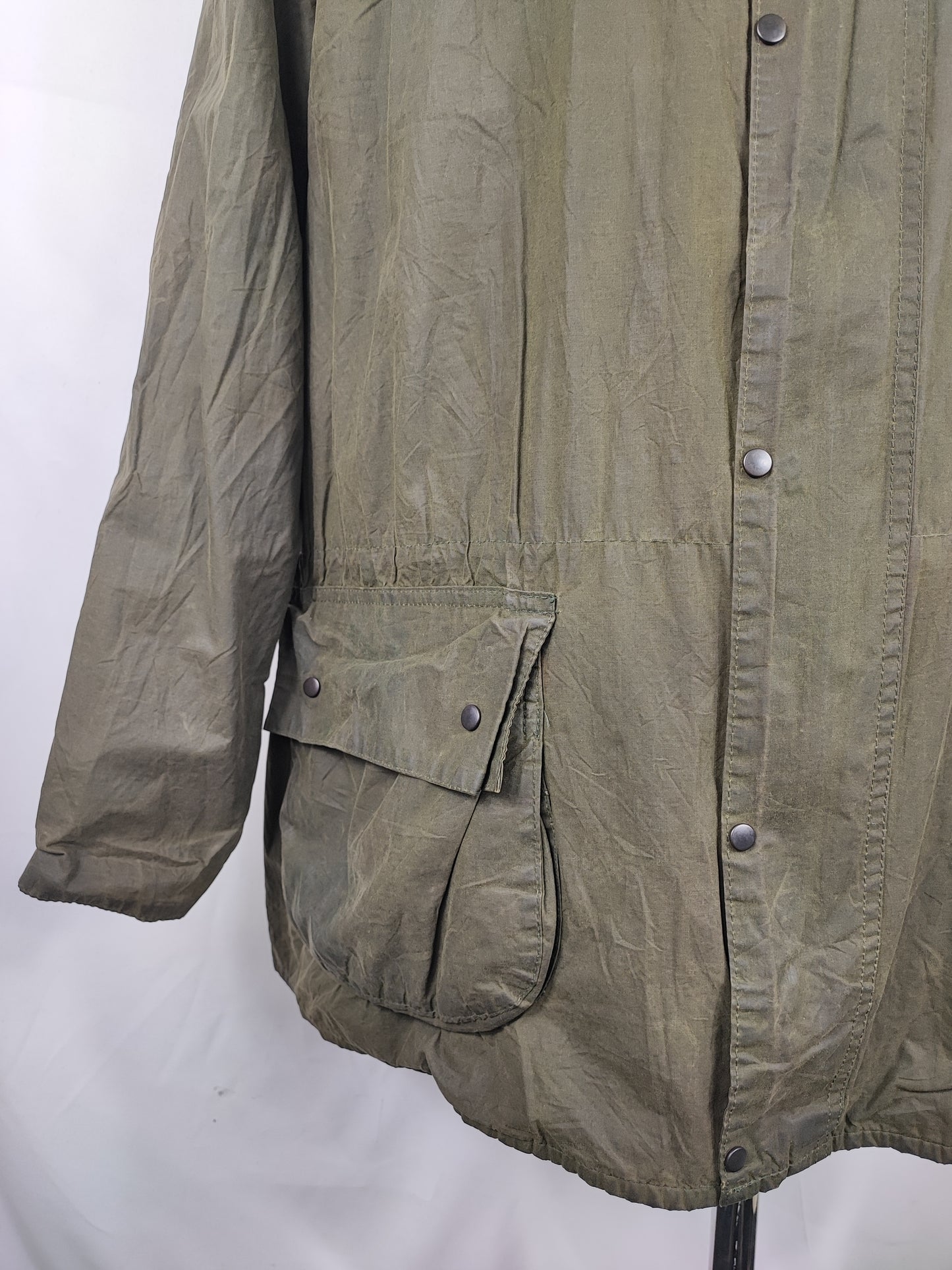 Barbour vintage Durham verde con cappuccio C46/117 cm Green Hooded waxed Durham Size Xlarge