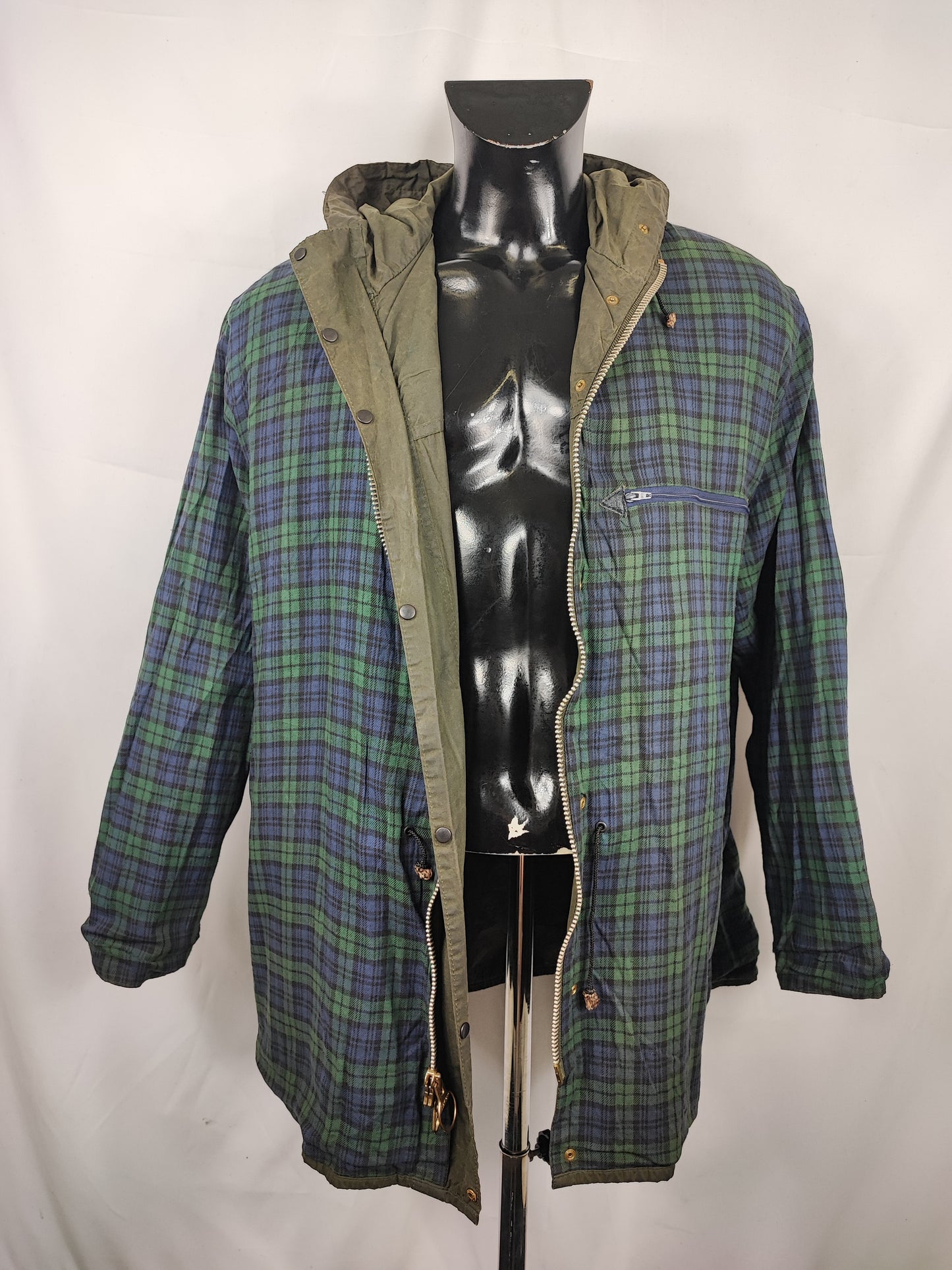 Barbour vintage Durham verde con cappuccio C46/117 cm Green Hooded waxed Durham Size Xlarge