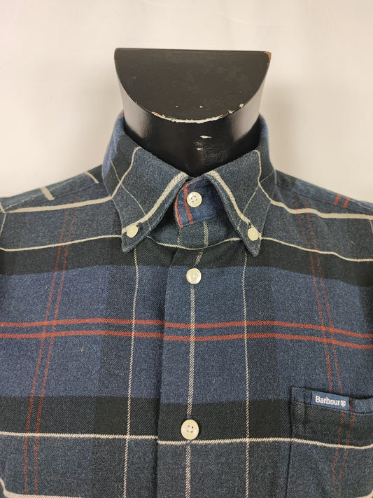 Camicia Barbour da uomo in caldo cotone blu fantasia tartan taglia Medium