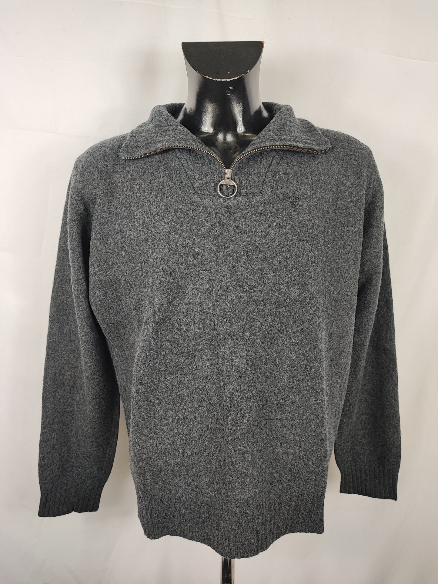 Maglione Barbour da uomo in lana grigio Large- Man Grey Wool Jumper Size Large