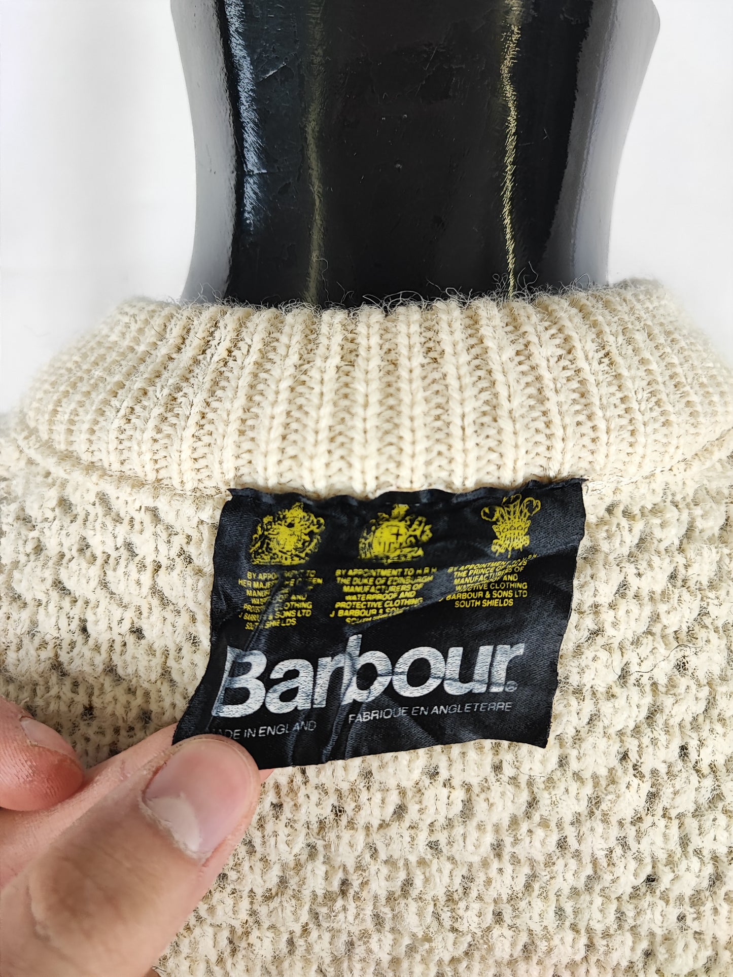 Maglione Barbour da uomo in lana panna C40 Medium- Man Cream Wool Jumper Size Medium