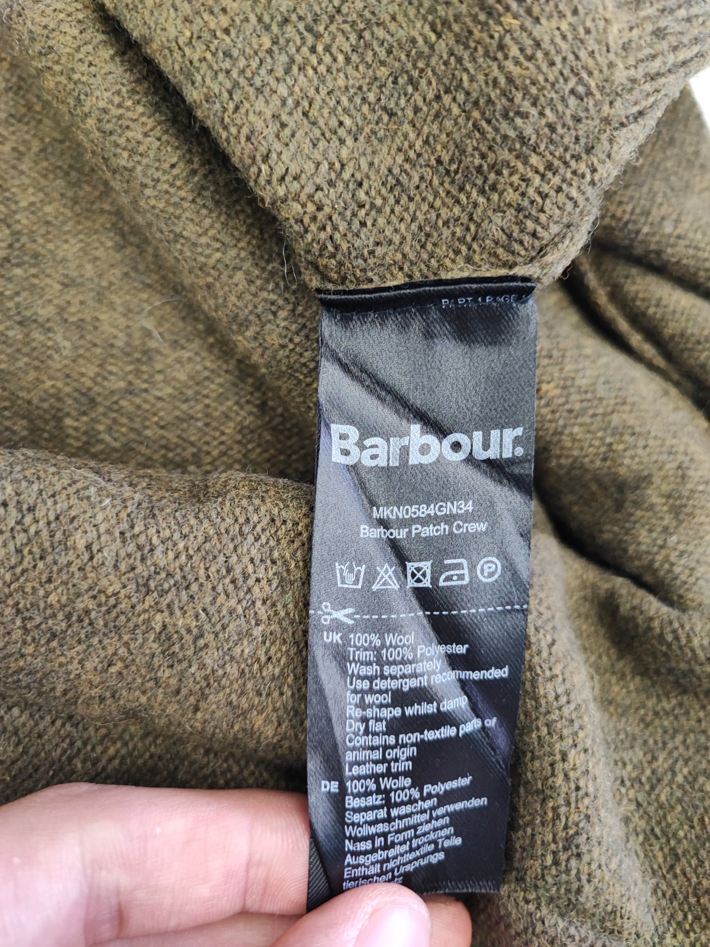Maglione Barbour da uomo in lana verde Large - Man Olive Wool Jumper Size Large
