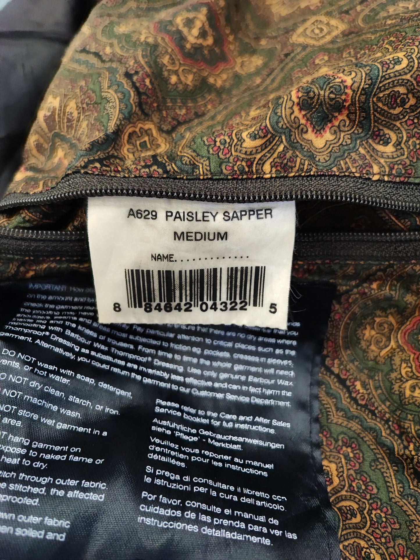 RARA Barbour Giacca Sapper uomo verde con stampa Paisley Medium- Man Olive Paisley Sapper Jacket Size M