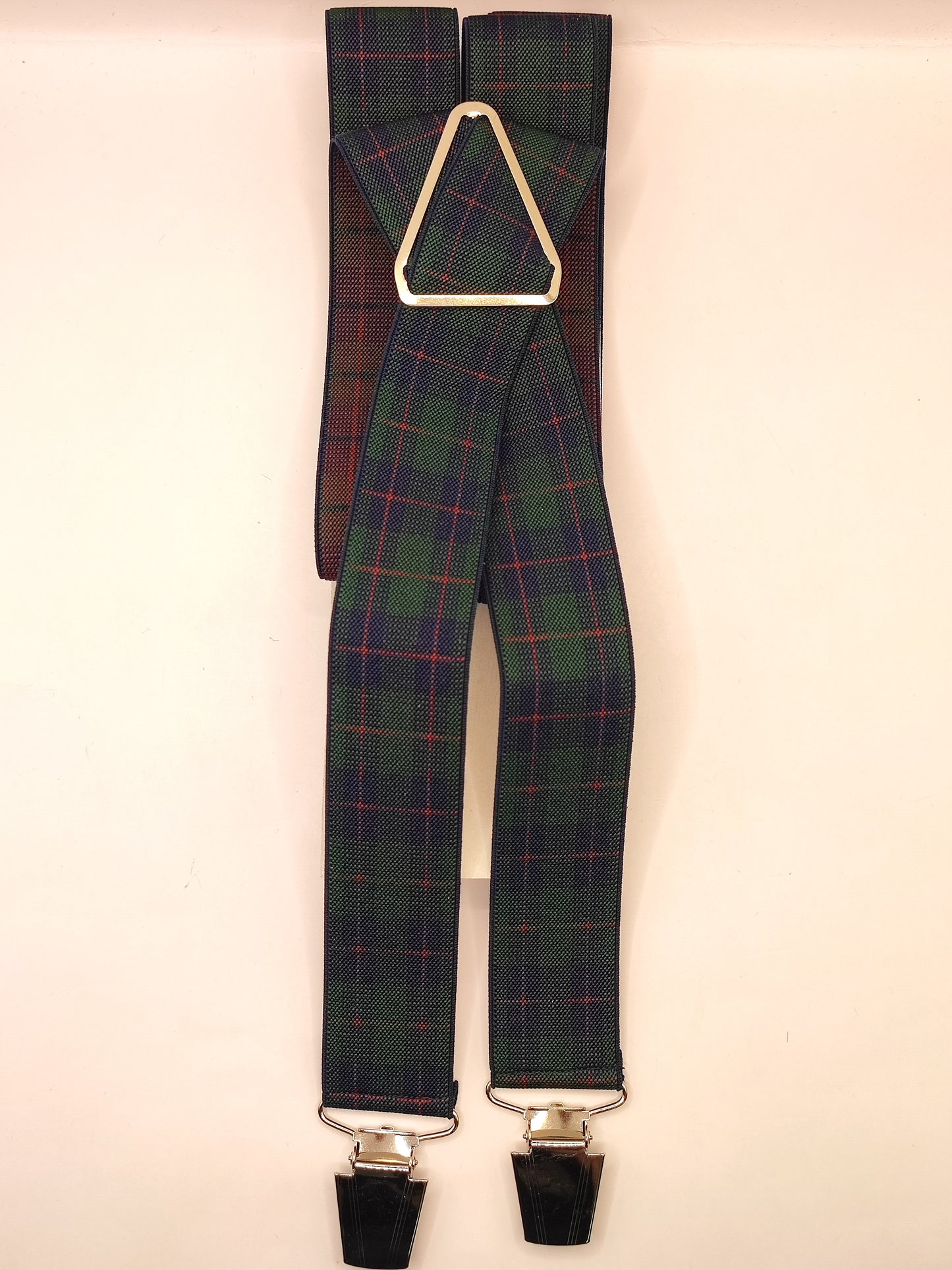 Bretelle da uomo a clip in tartan verde