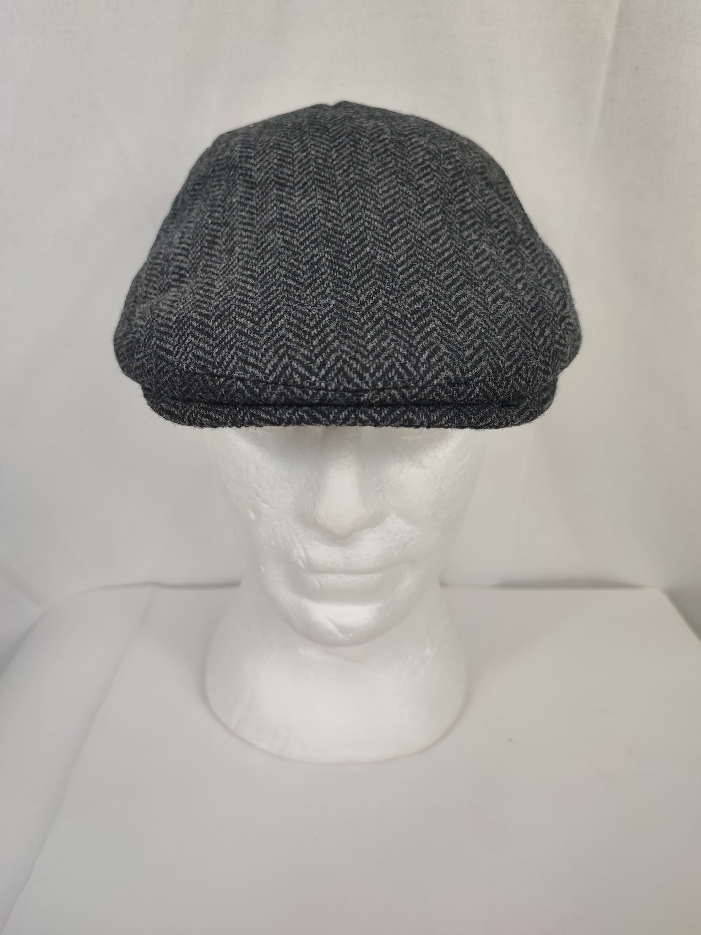 Coppola nuova inglese in lana liscia grigia a spina di pesce - Wool Grey Herringbone flat cap