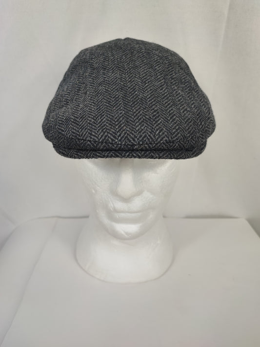 Coppola nuova inglese in lana liscia grigia a spina di pesce - Wool Grey Herringbone flat cap