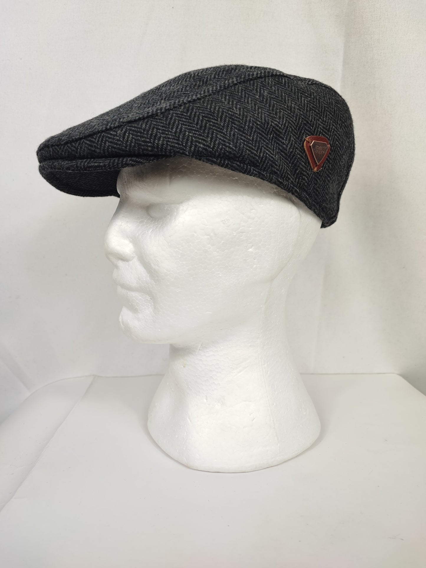 Coppola nuova inglese in lana liscia grigia a spina di pesce - Wool Grey Herringbone flat cap
