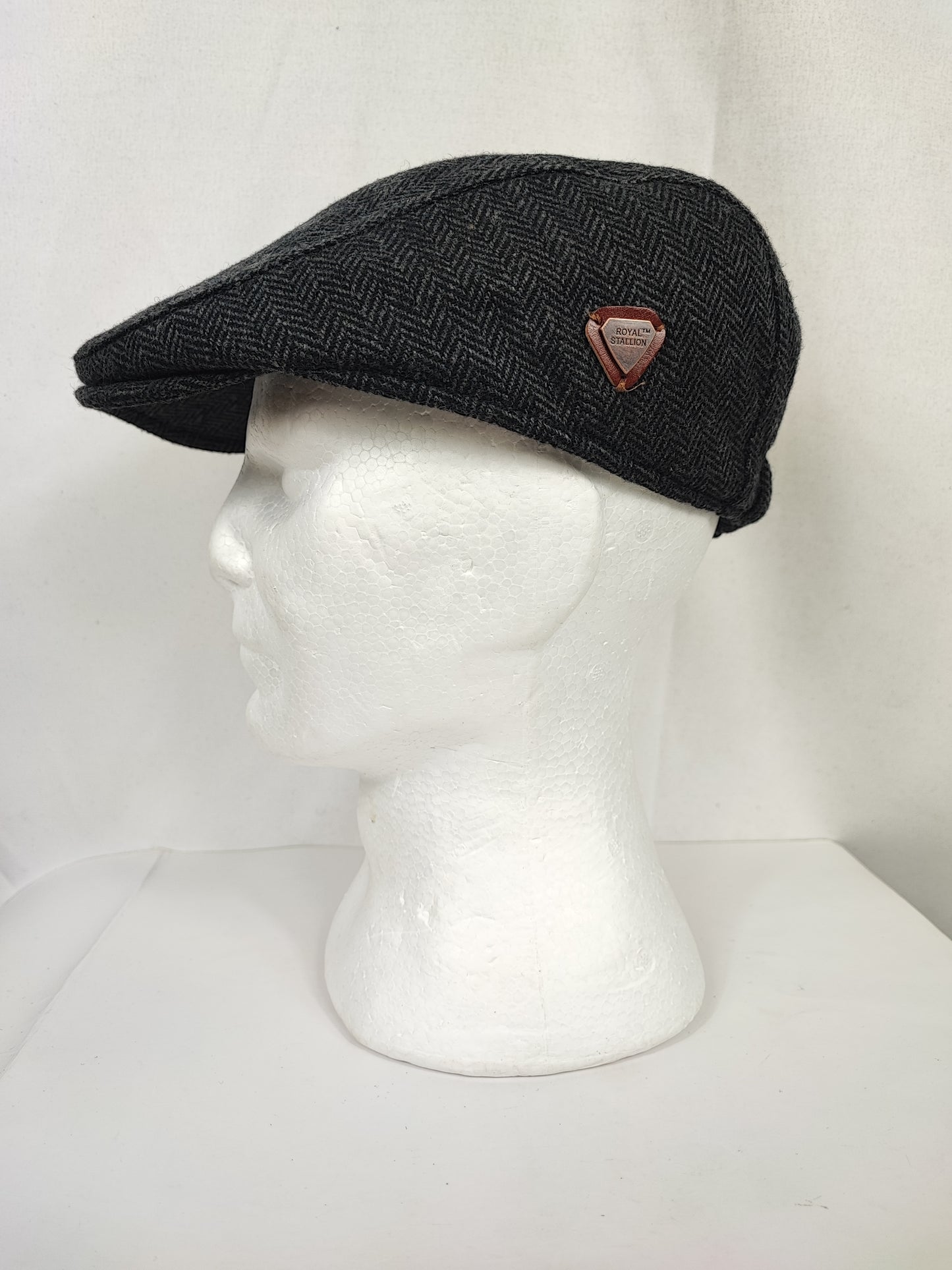 Coppola nuova inglese in lana liscia grigia a spina di pesce - Wool Grey Herringbone flat cap
