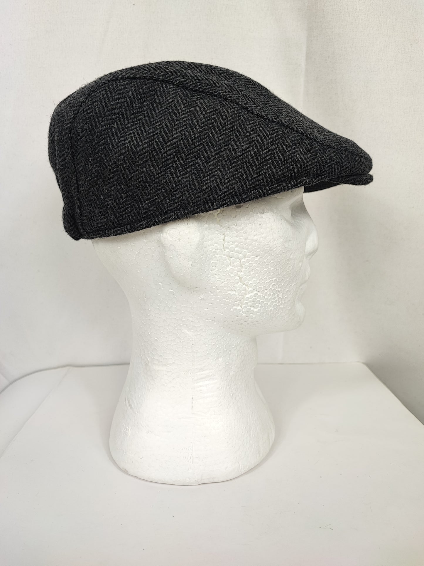 Coppola nuova inglese in lana liscia grigia a spina di pesce - Wool Grey Herringbone flat cap
