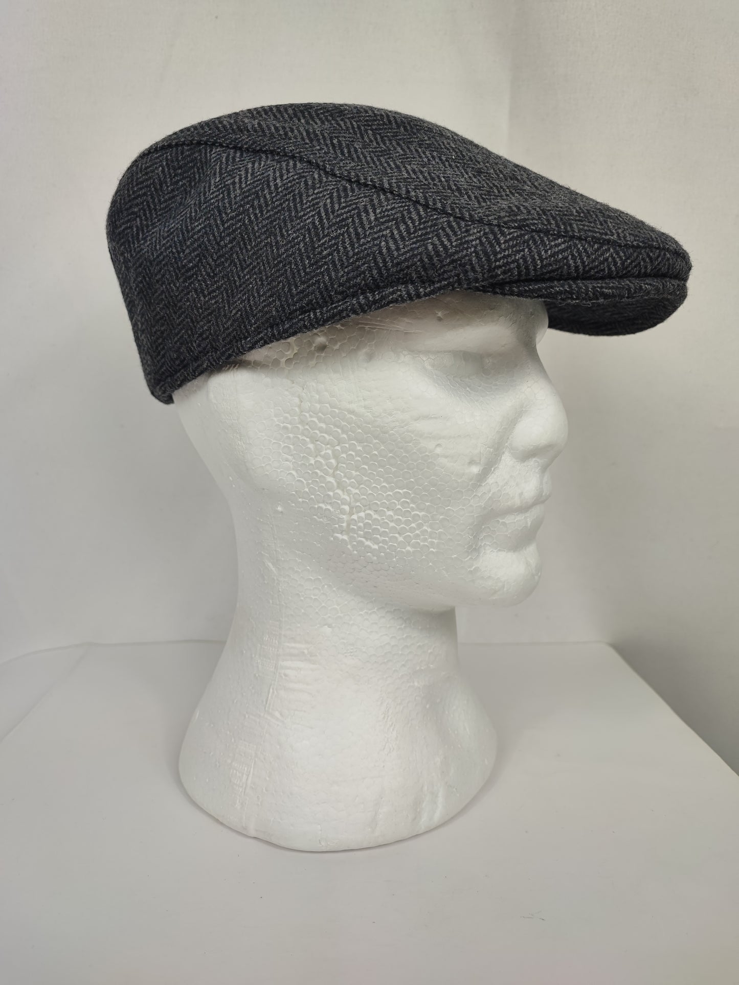 Coppola nuova inglese in lana liscia grigia a spina di pesce - Wool Grey Herringbone flat cap