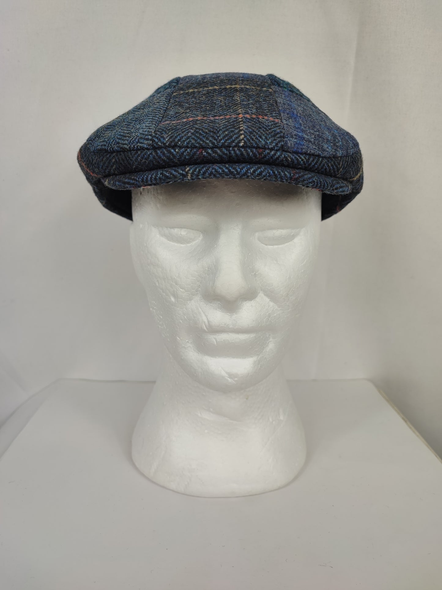 Coppola nuova inglese in lana liscia blu a patch- Wool Navy Flat cap