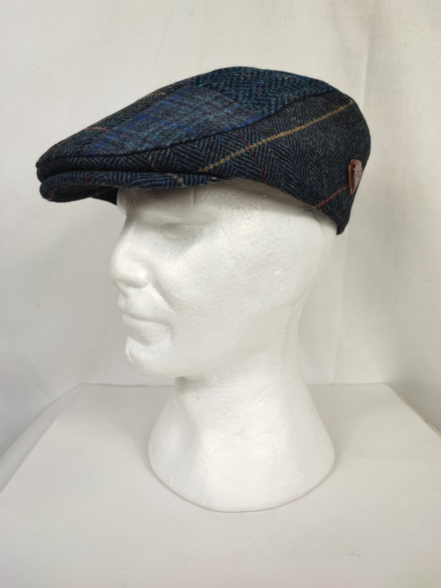 Coppola nuova inglese in lana liscia blu a patch- Wool Navy Flat cap