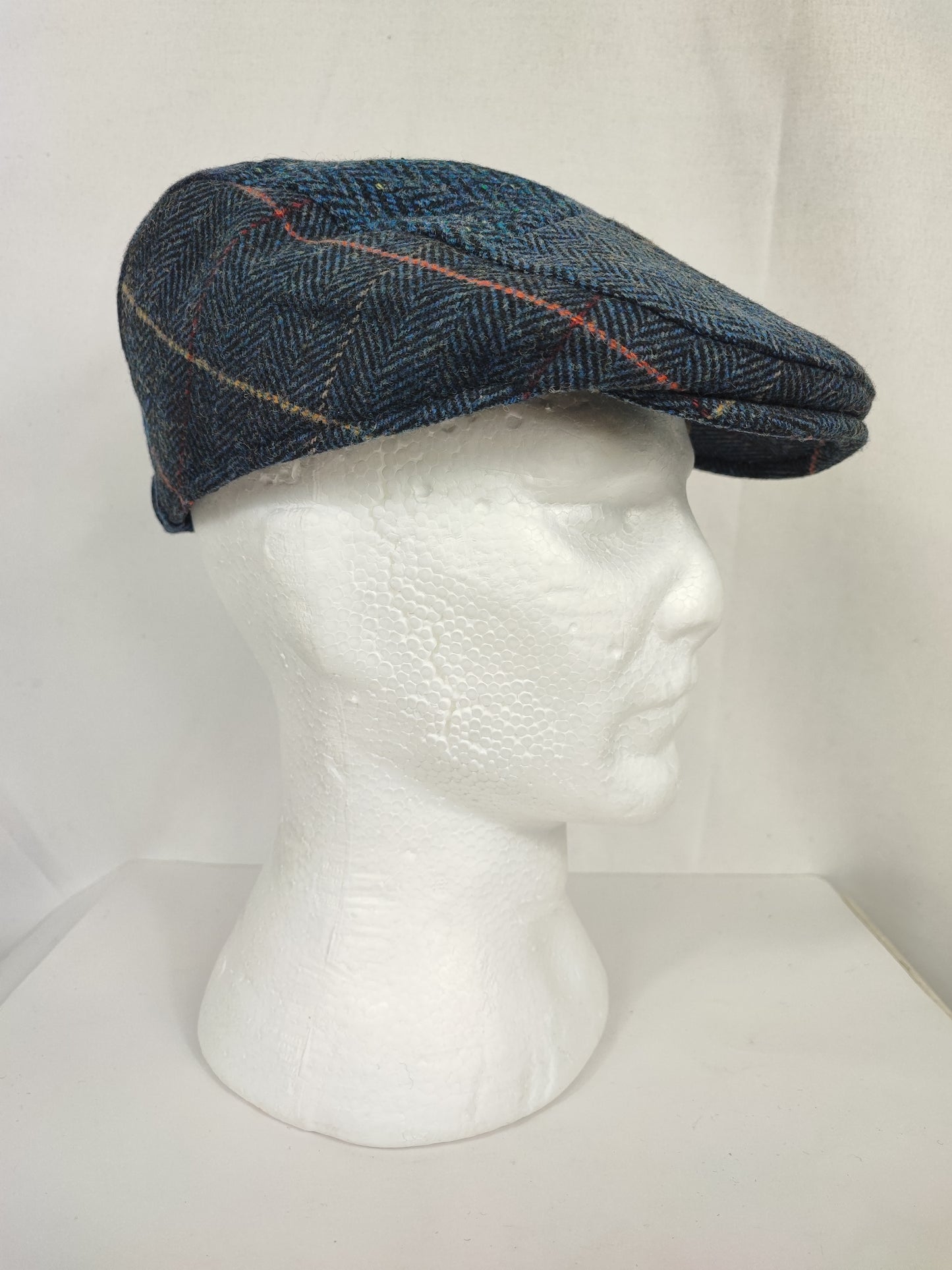 Coppola nuova inglese in lana liscia blu a patch- Wool Navy Flat cap