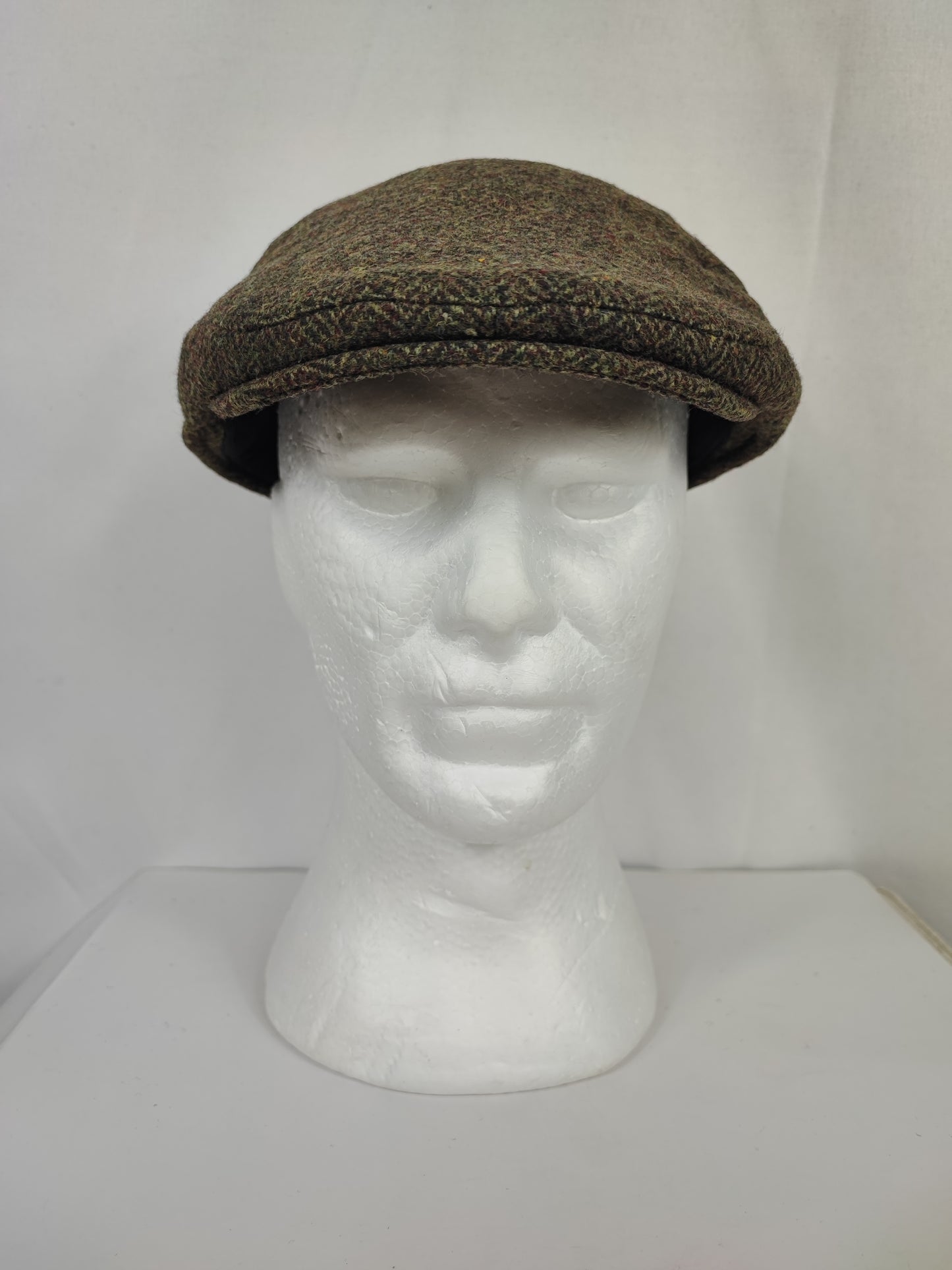 Coppola nuova inglese in lana liscia verde a spina di pesce- Wool green herringbone flat cap
