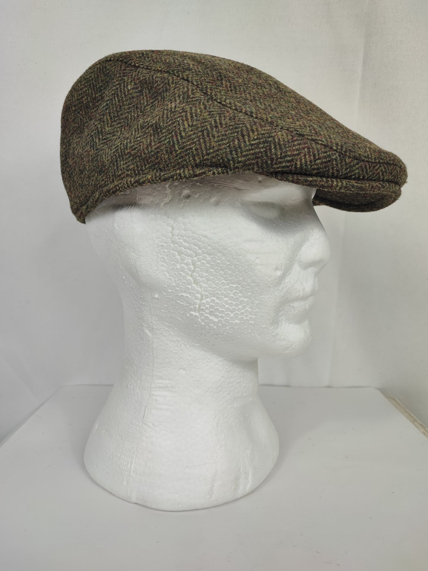 Coppola nuova inglese in lana liscia verde a spina di pesce- Wool green herringbone flat cap