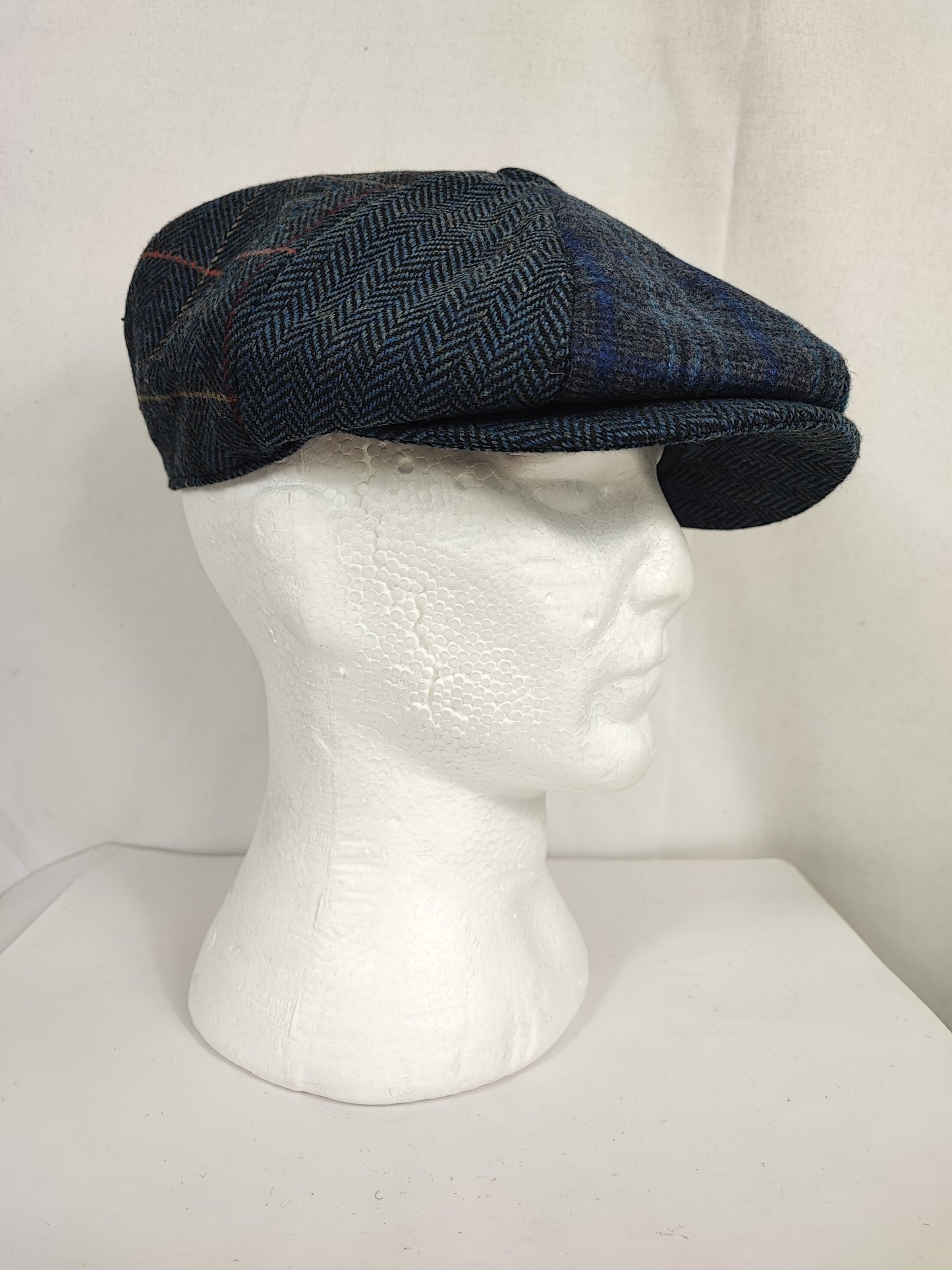 Coppola nuova inglese in lana a otto spicchi con patch di colore blu - Eight panel wool navy cap