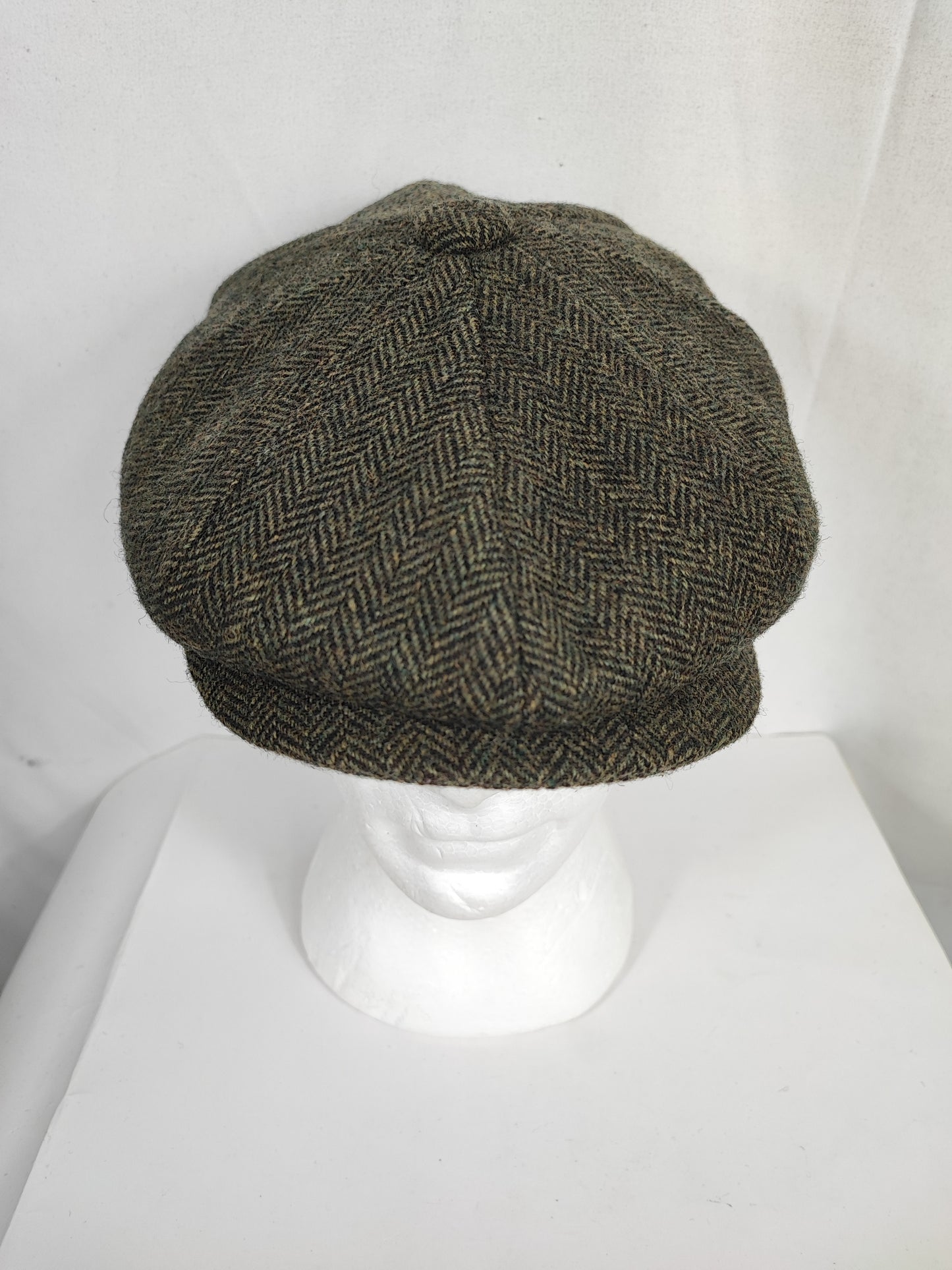 Coppola nuova inglese in lana a otto spicchi verde a spina di pesce - Eight panel wool green herringbone cap