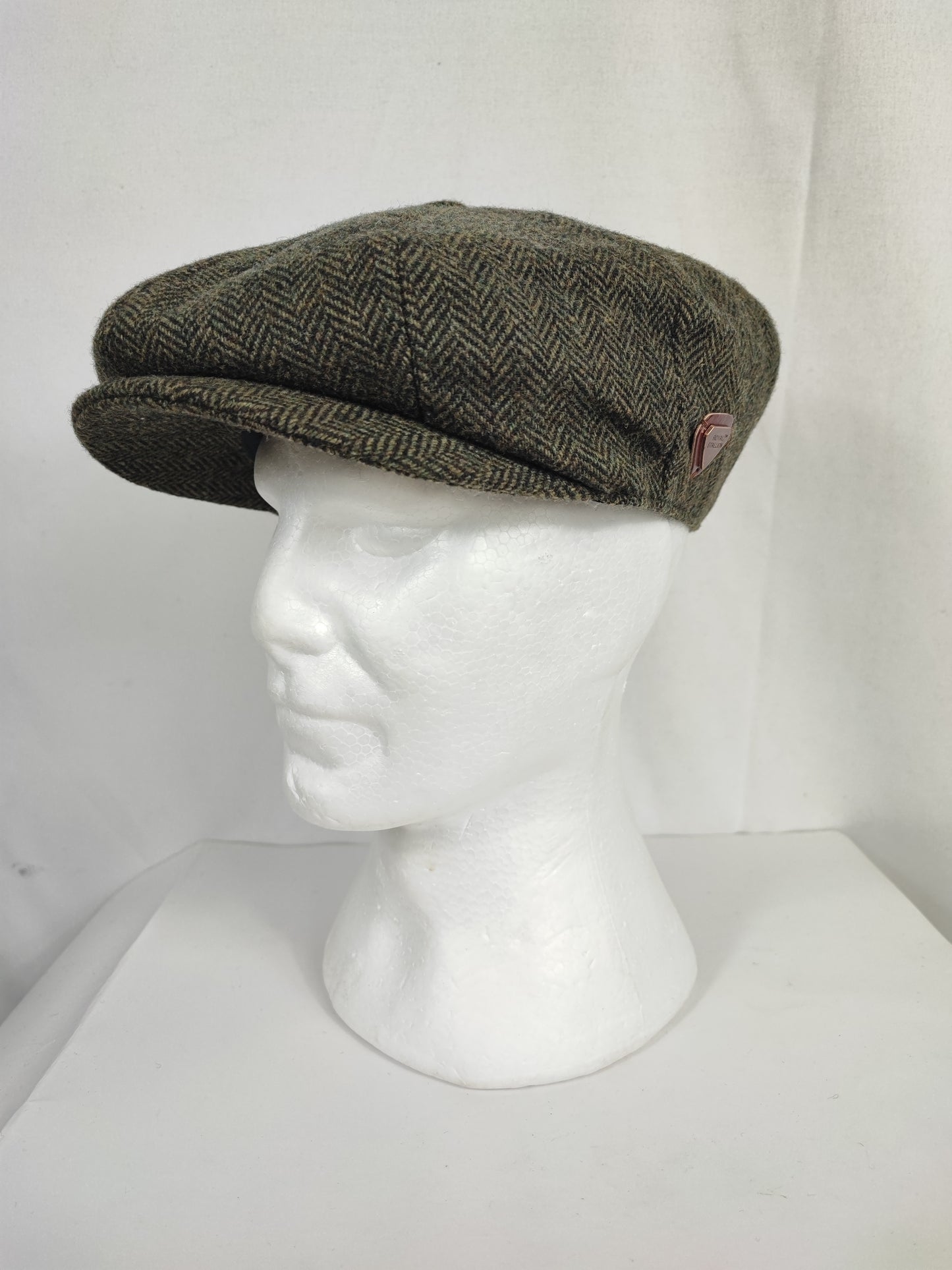Coppola nuova inglese in lana a otto spicchi verde a spina di pesce - Eight panel wool green herringbone cap