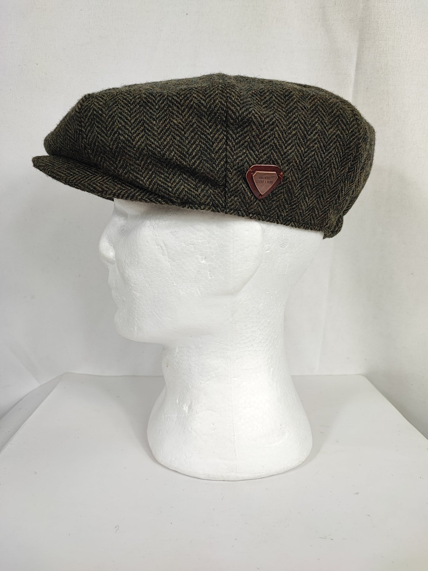 Coppola nuova inglese in lana a otto spicchi verde a spina di pesce - Eight panel wool green herringbone cap
